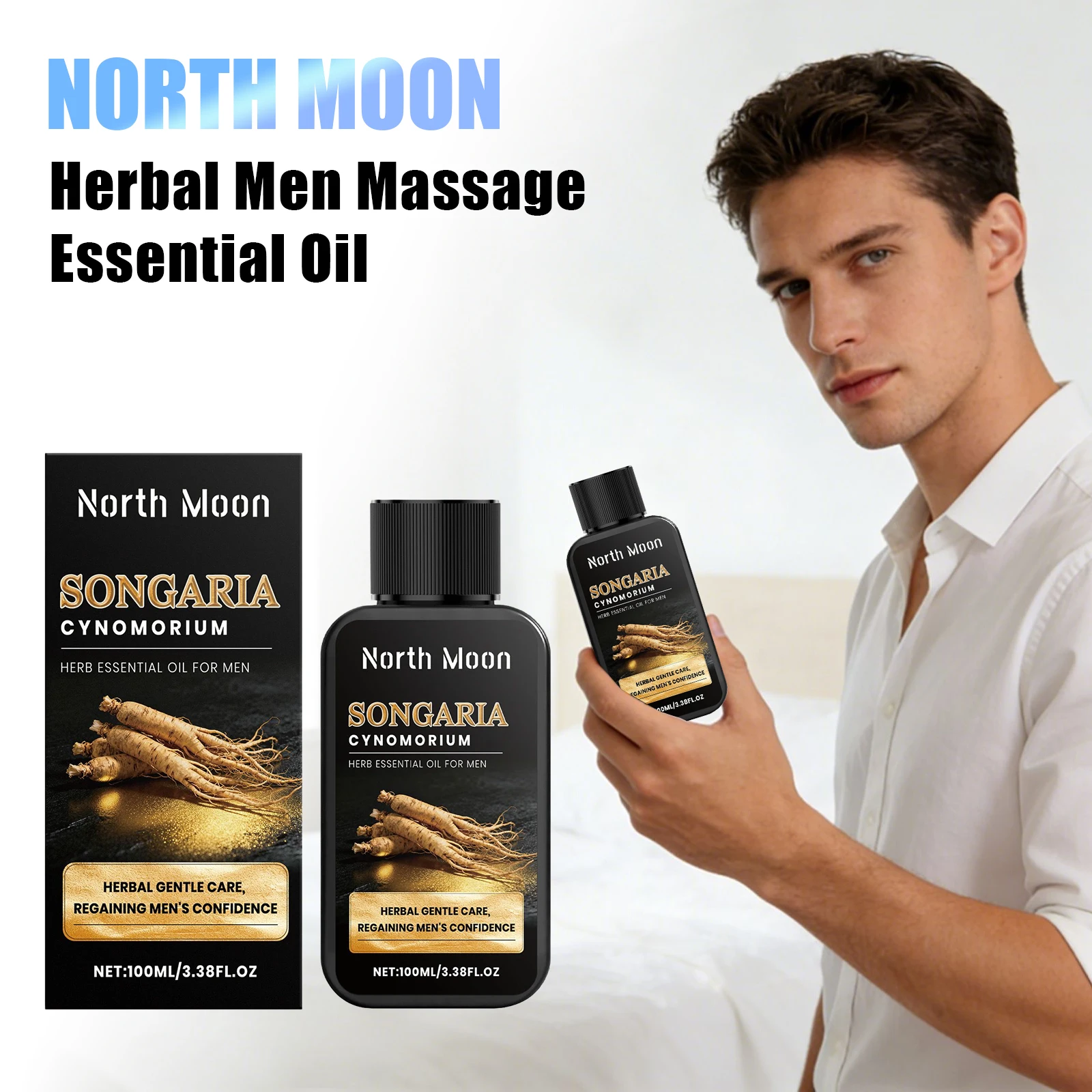 North Moon Herbal Men Body Massage Essential Oil Deep Moisturizing Gentle Nourishing Quickly Absorb Soothing Caring Massage Oils
