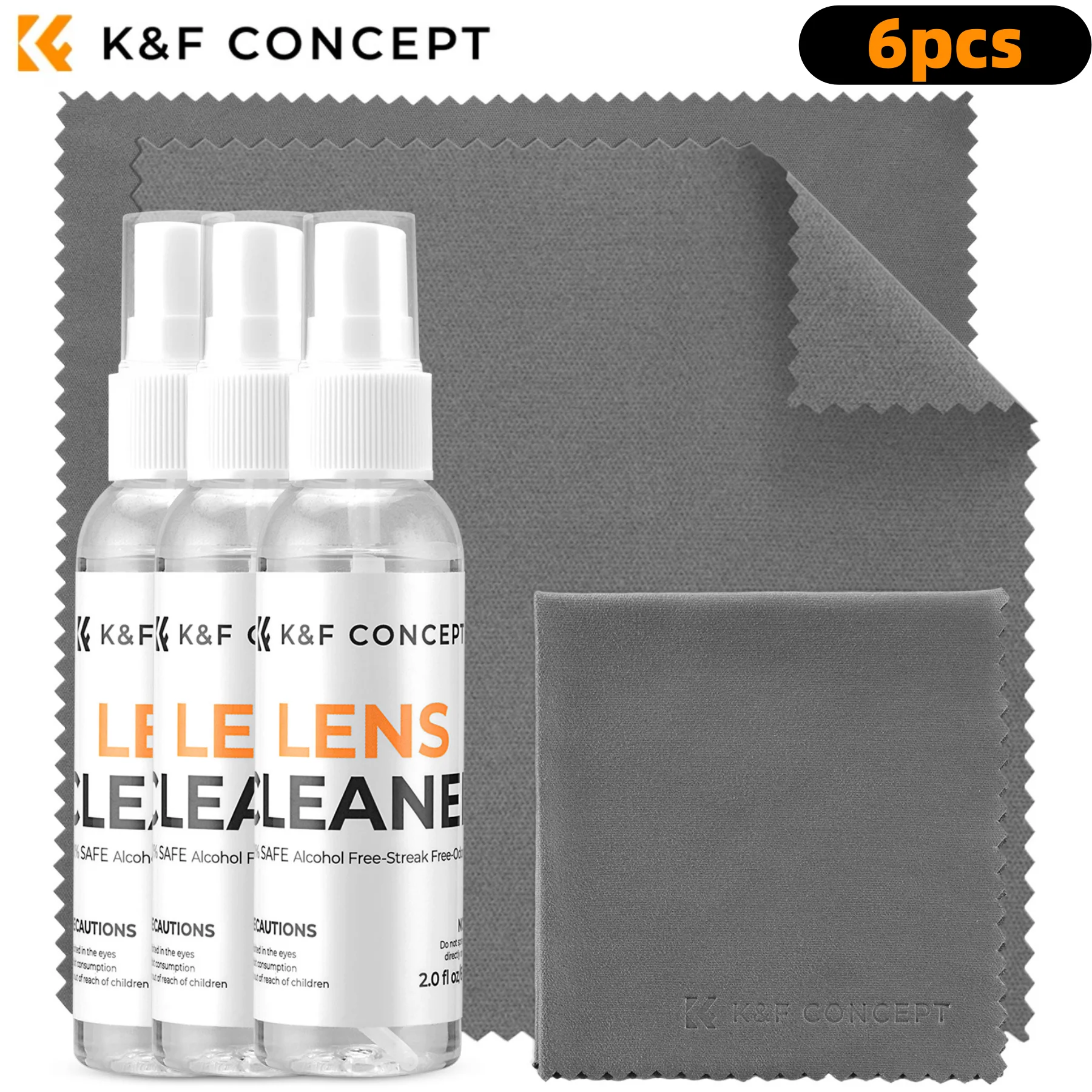 K&F CONCEPT Camera Lenses Cleaning Kits with 3*Microfiber Cleaning Cloth+ 3*60ML Glasses Cleaner for Glasses Laptop Phone Screen