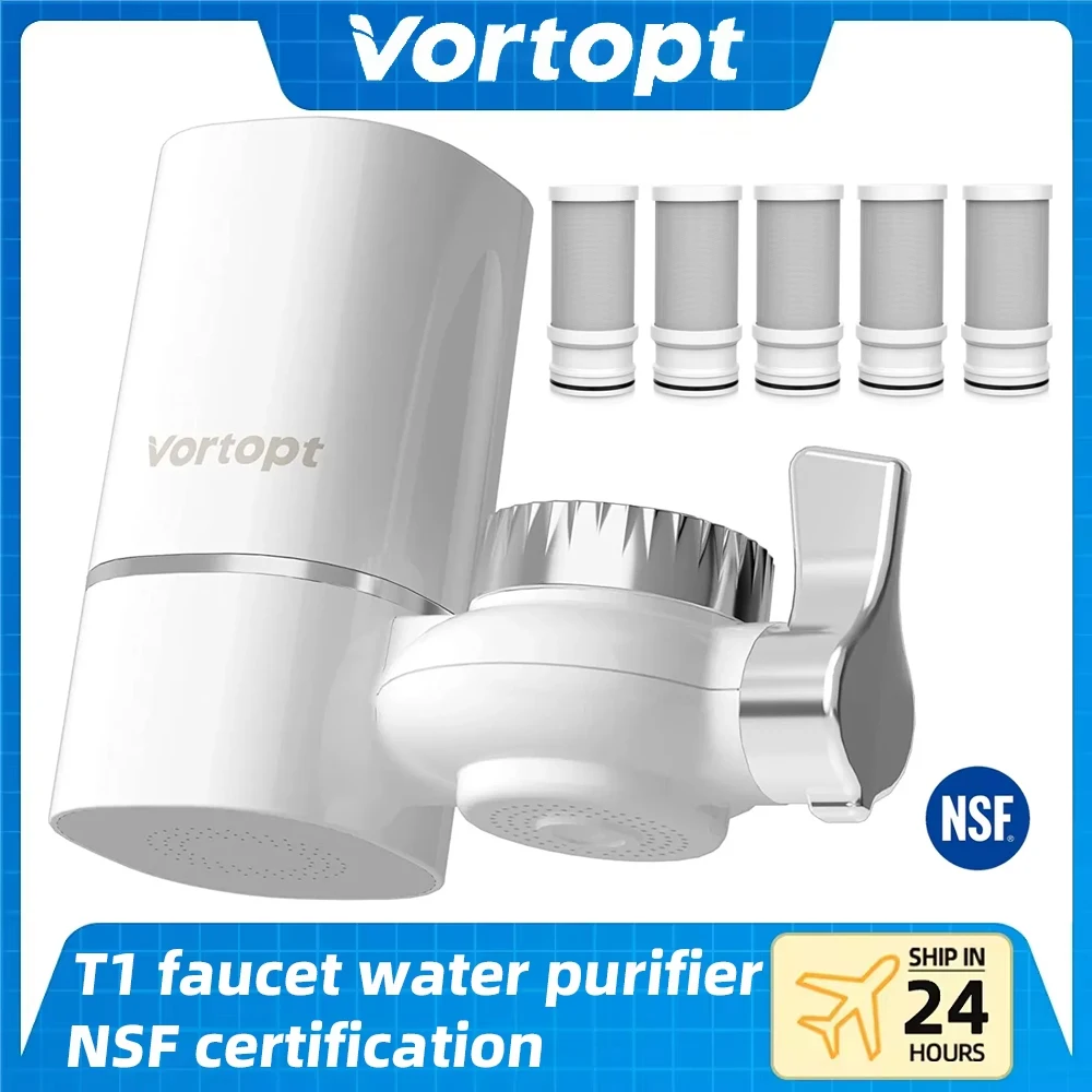 Vortopt Faucet Water Filter NSF Certified Tap Water Purifier T1 with 5 Replacement Cartridges 400 Gallon Kitchen Filtration Kit
