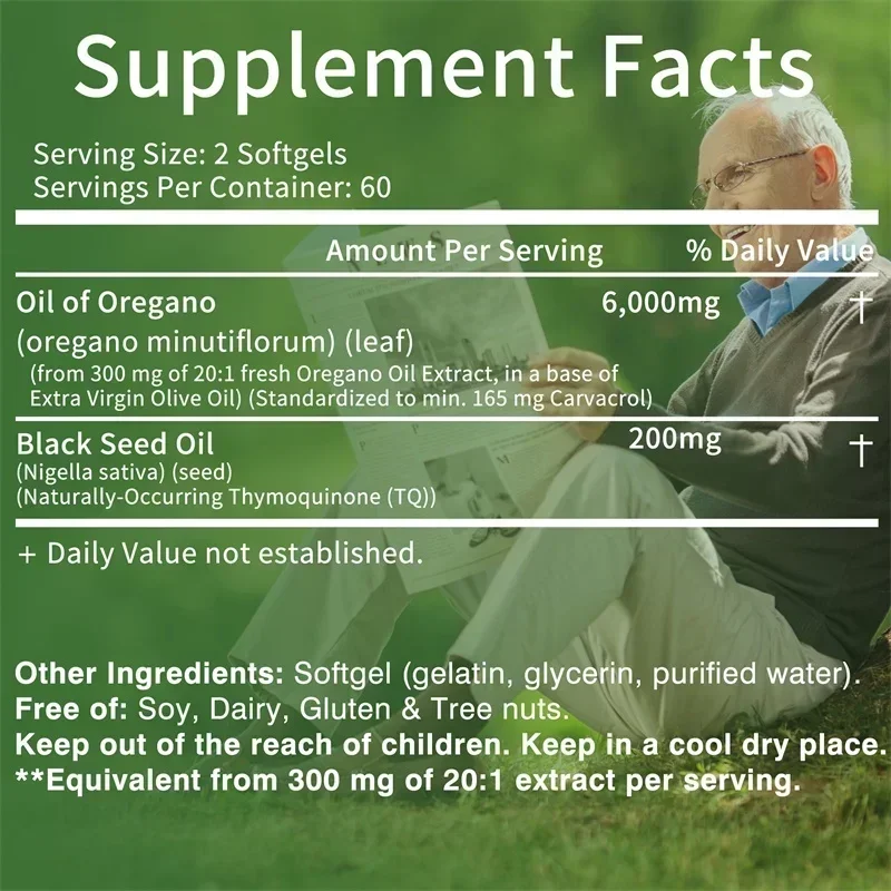Oil of Oregano Capsules - with Black Seed Oil Strength For Gut Health, Digestive Health, Immune Support - Image 2