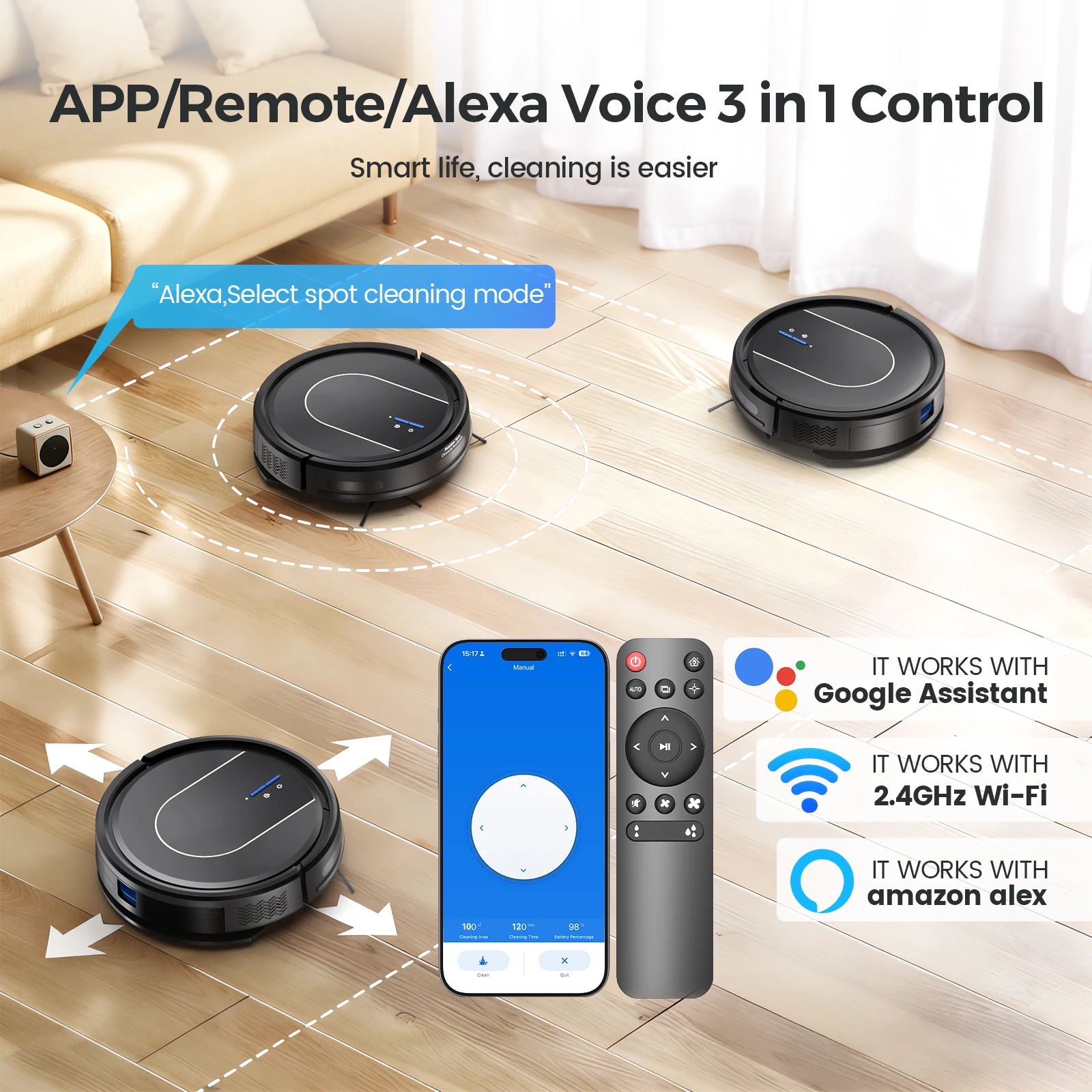 INSE Robot Vacuum Cleaner 3-in-1 Sweep Mop Vacuum Cleaner 5000Pa Strong Suction with Auto-Return Charging Support Alexa/WiFi/App - Image 6