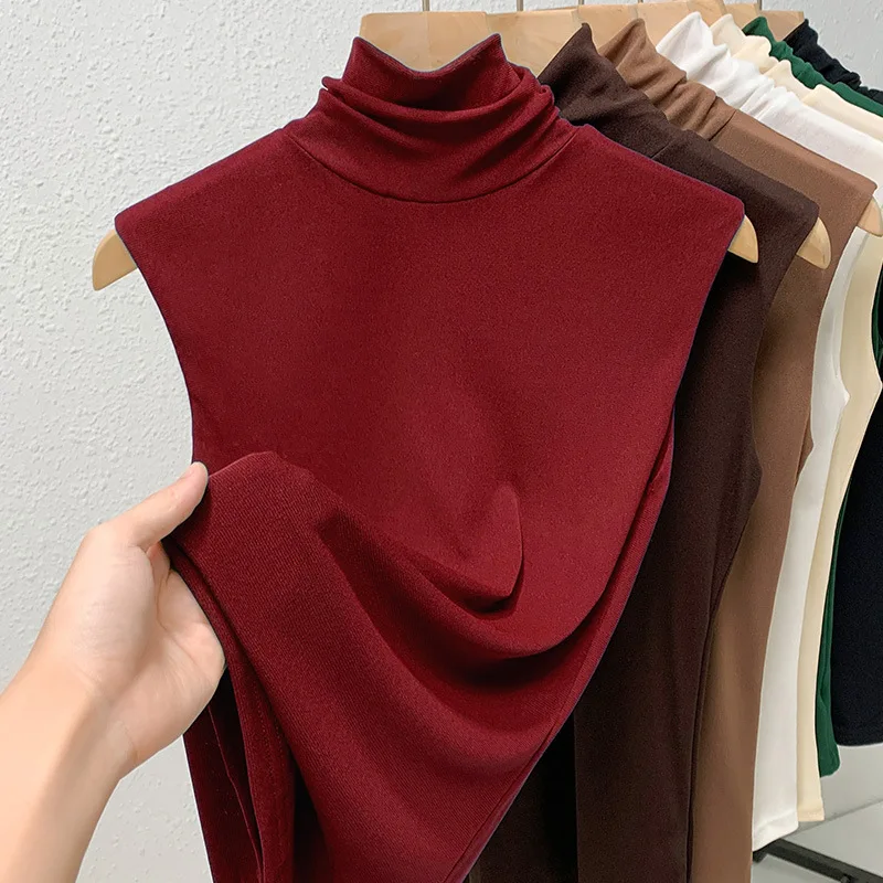 Elastic Mesh High Neck T-shirt New Women's Solid Color Plus Size Sleeveless Basic Top - Image 2