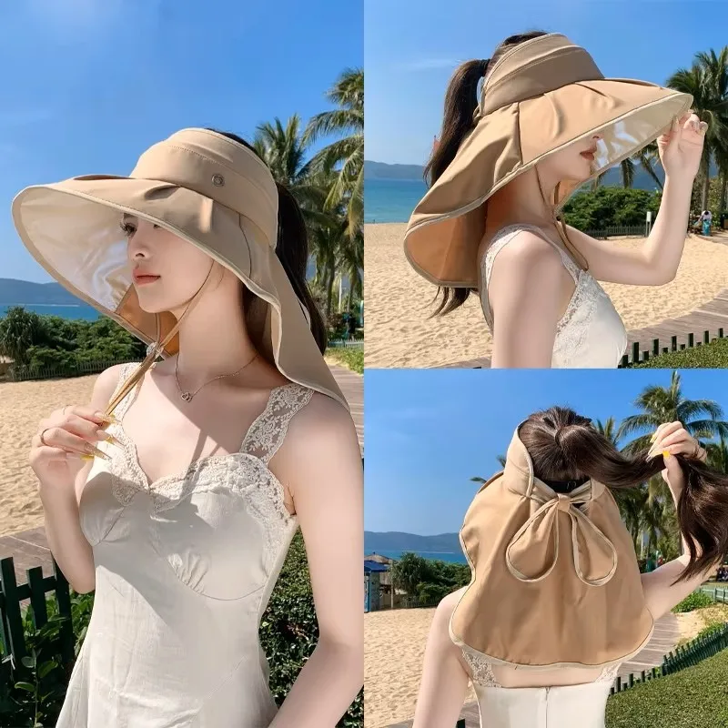 Women UPF50+ Full Neck Flap Sun Hat, Wide Brim Detachable Neck Cover Foldable Outdoor Beach UV Protection Cap