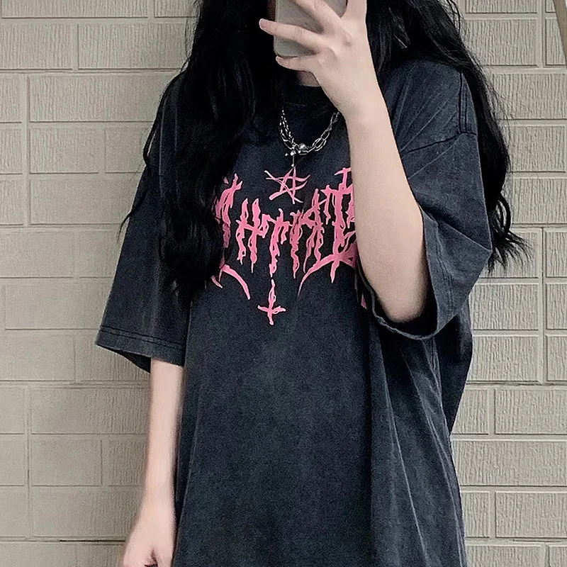 Trendy Cool Print Plus Size Top Women Street Personality Round Neck Hip-hop T-shirt Summer New Teenagers Short Sleeve T-shirt