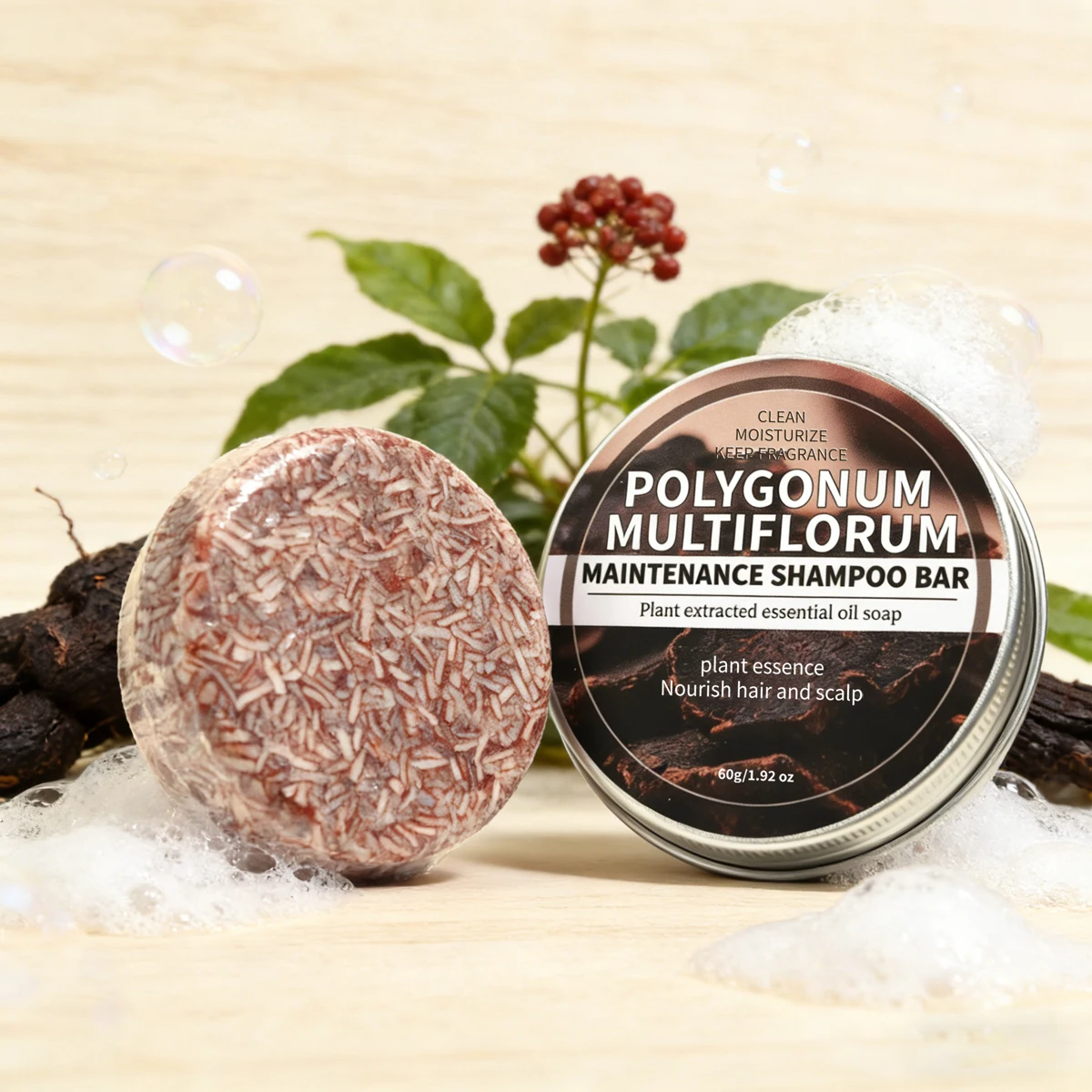 Polygonum Multiflorum Herbal Shampoo Soap Bar, Plant Hair Care Essential Oil Soap, Dark Nourishing Shampoo Soap, Deep Cleansing - Image 3
