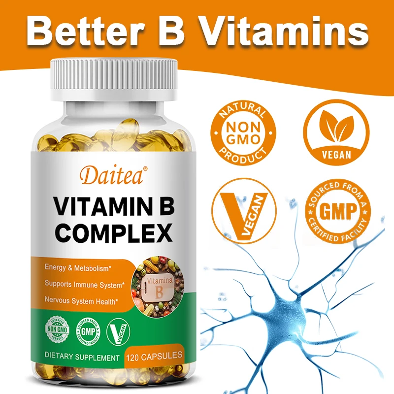 Daitea Compound VitaminB Capsules VB B1 B2 B3 B5 B6 B7 B9 B12 Better Mood Assists Nervous System &Energy Support Supplement - Image 2