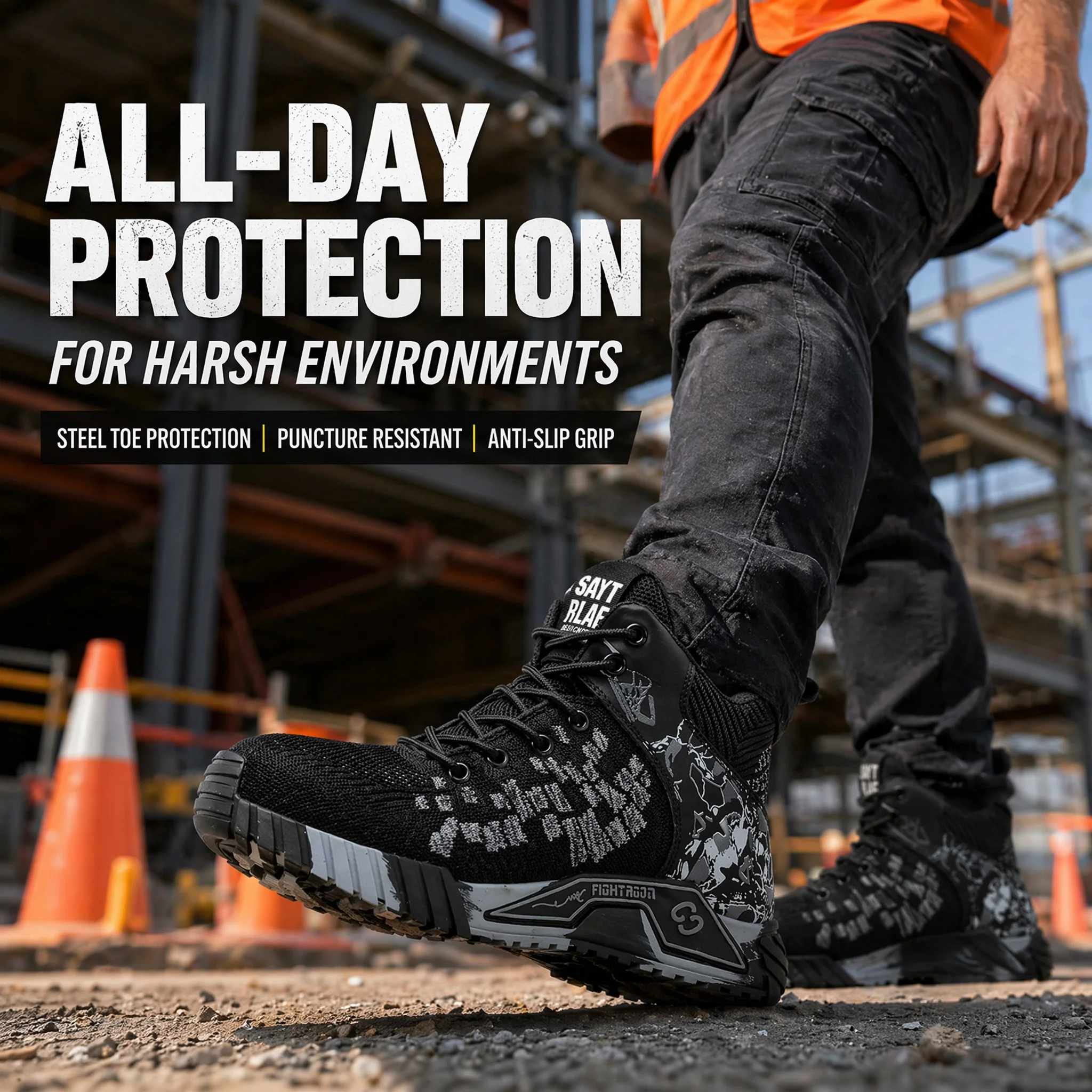 Breathable Camo Men Indestructible Steel Toe Construction Work Boots Anti-smash Stab-resistant Safety Shoes Biker Botas Para Hombre - Image 5