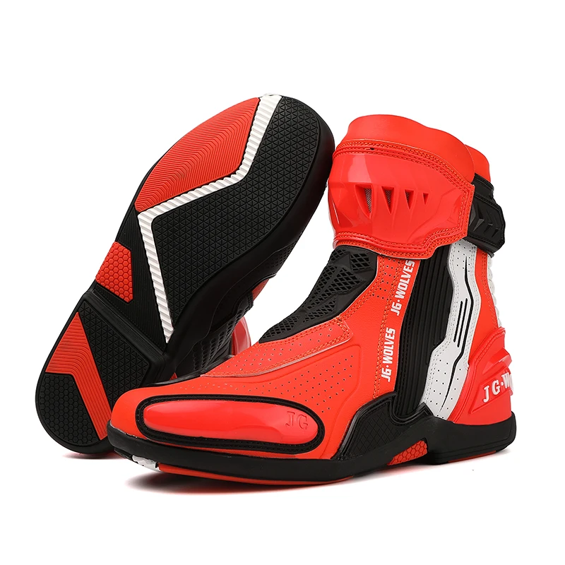 High Top Motorbike Boots Motorcycle Boots Men Racing Riding Shoes Breathable Anti Slip TPU Protective Side Zipper Rubber Sole Casual Sneakers