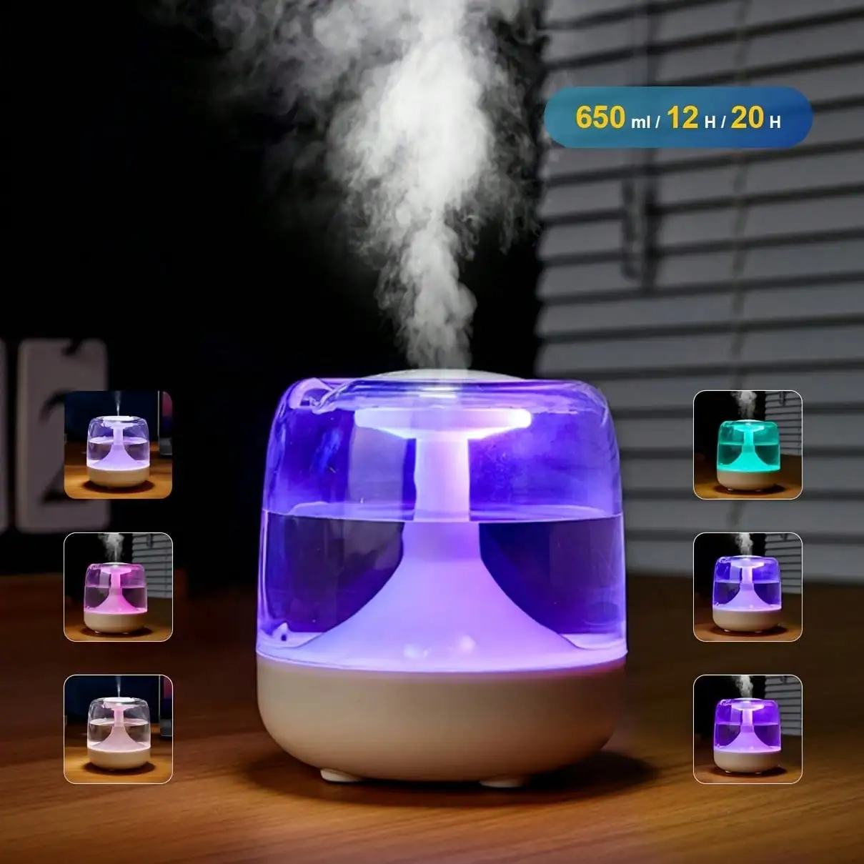1 Pack 7 Color Night Light Humidifier Silent Dual Mist Settings for Living Room Bedroom Office Home Gift