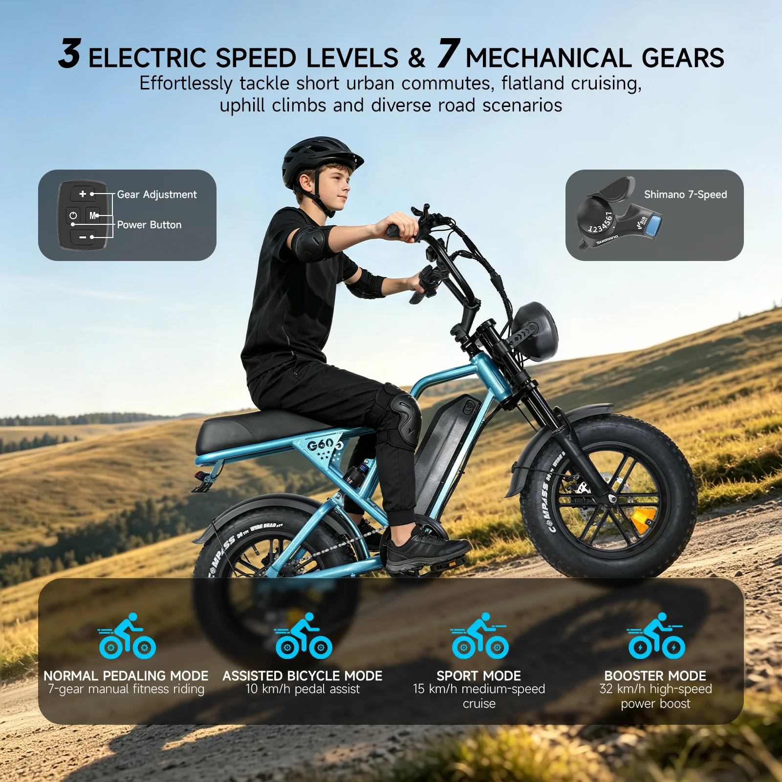 OBX Unisex Mountain Electric Bicycle 500W/1000W Motor 36V 13AH/48V 15AH Battery 16''/20'' Tire All Terrain Off-Road E-Bike - Image 5