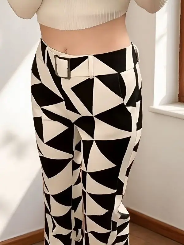 Gothic Style Casual High Waist Slimming Diamond Pattern Bell Bottom Pants plus Size Long Trousers Fashionable All-Match Ladie... - Image 4