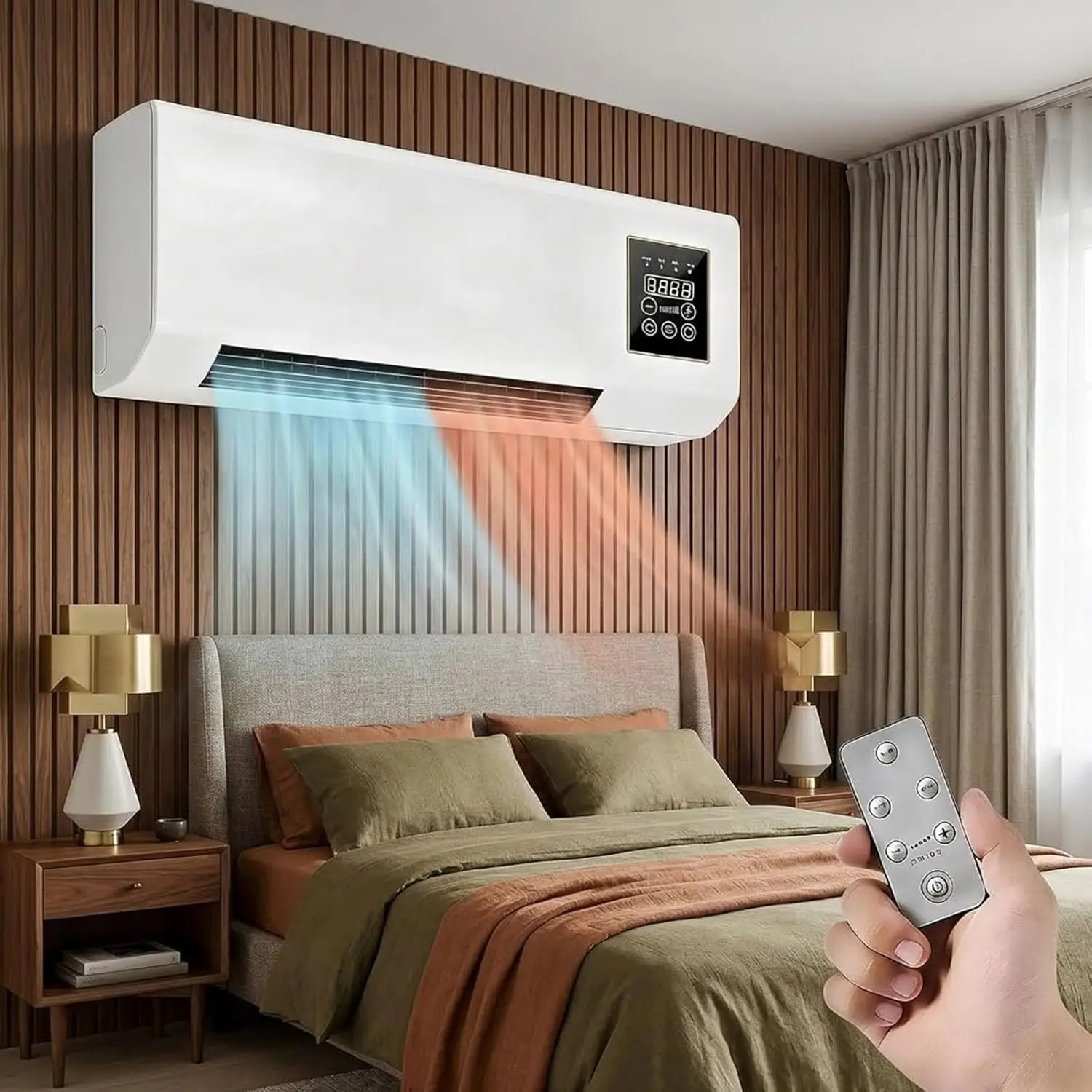 Wall Mounted Air Conditioner Fan, 2-in-1 Heater and Cooling Combo, 1800W PTC Space Heater Combo Unit with Remote 8H Timer, Quiet Ductless Smart Airflow for Bathroom Office(White) - Image 2