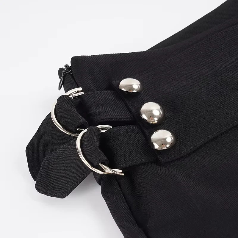 Y2K Black Micro Flare Pants Women Low Waist Slim Button Detailed Side Zipper Fashion Gothic Trendy Casual Pants - Image 6