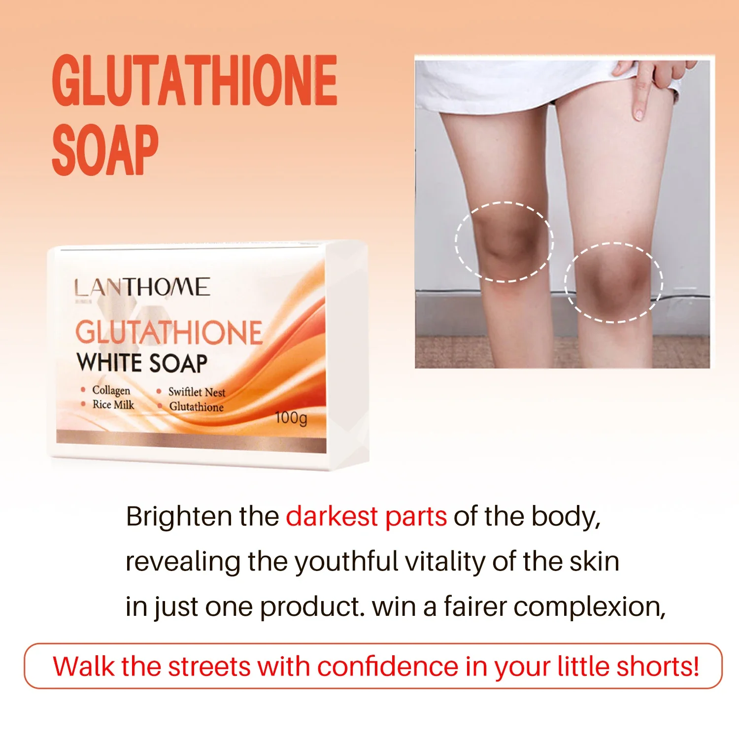 Lanthome Glutathione Whitening Soap Bar Facial Body Cleaning Shampoo Bar Dark Spot Acne Remover Moisturizing For Underarm Skin - Image 3