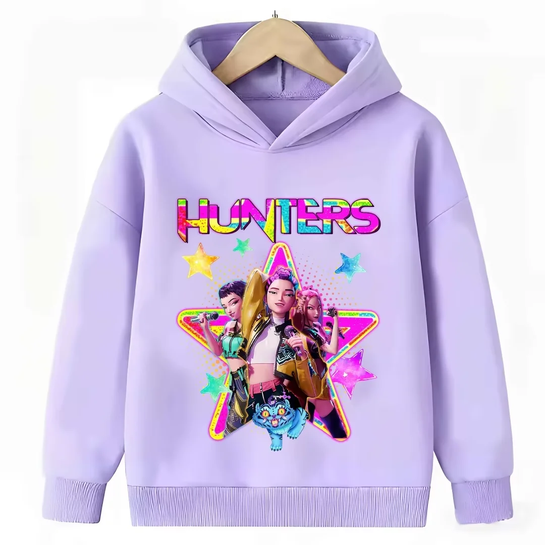 New cartoon hooded sweatshirt, suitable for both men and women, warm purple children's top, fashionable casual children's - Image 2