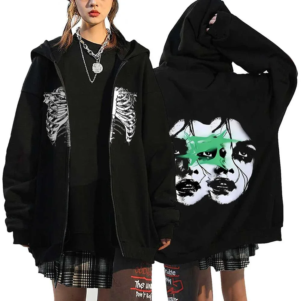 Y2k Clothes Oversized Autumn Winter Fleece Zipper Hoodies Gothic Zip Up Sweatshirt Men Women Loose Jackets Hip Hop Streetwear - Image 4