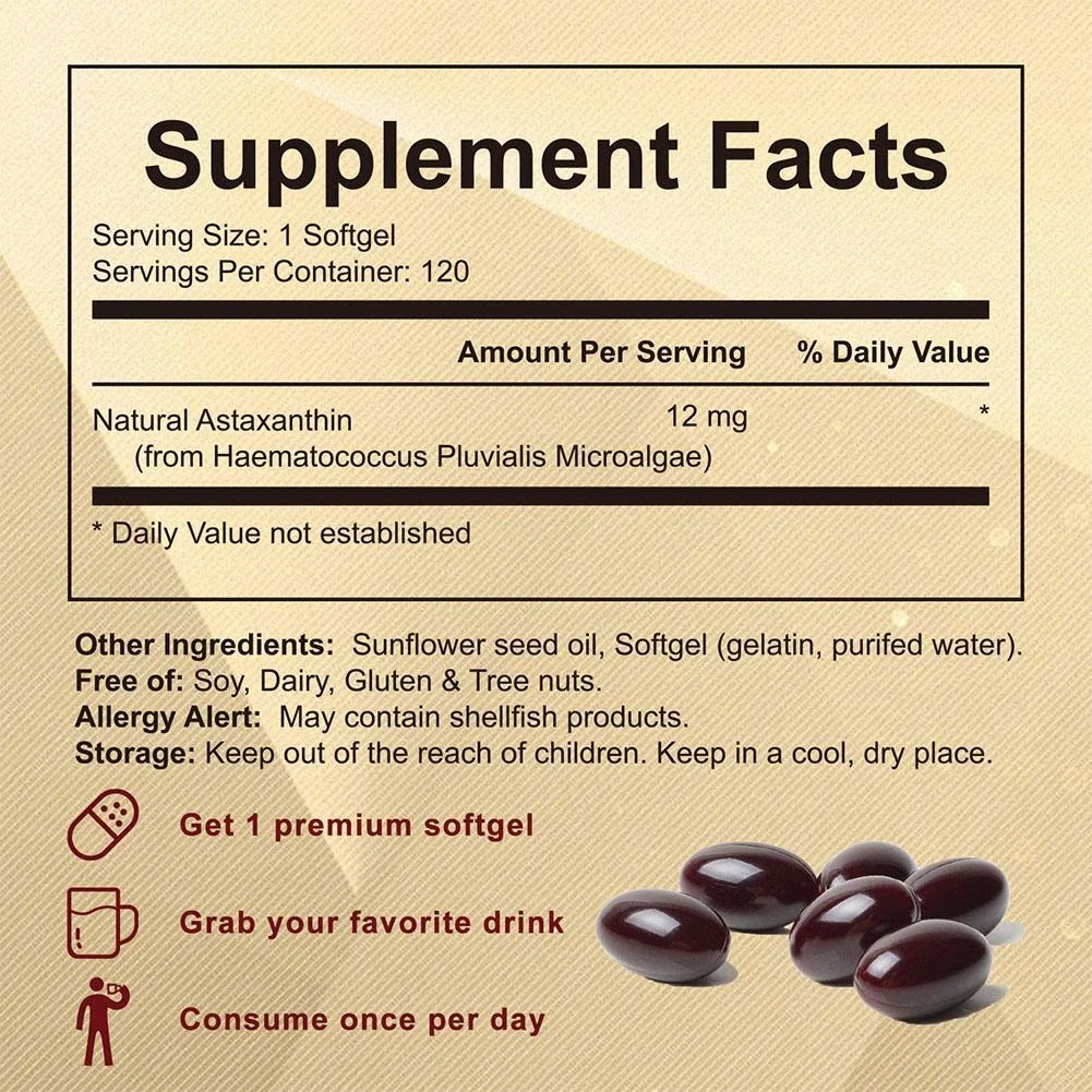 Premium Astaxanthin Capsules Antioxidant Supplements Supports Eye, Joint, Internal Circulation, Skin Health & Natural Tanning - Image 5