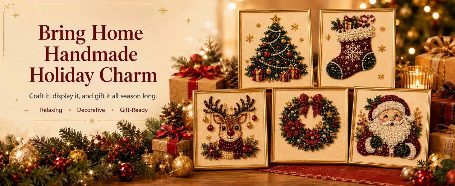 DIY Christmas Pearl Diamond Painting Art Kit with Frame