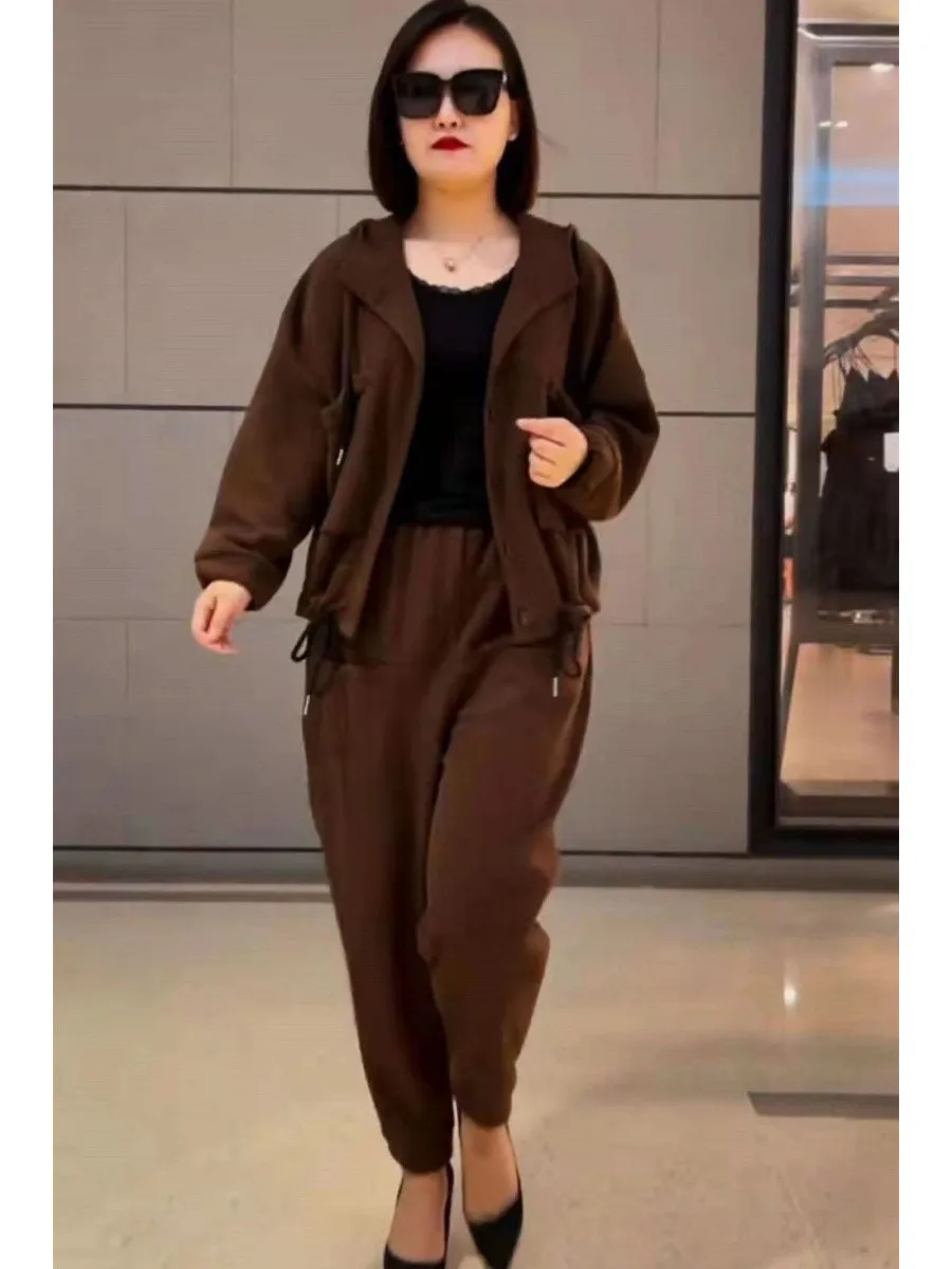 Fashionable Casual Sporty Harlan Pants Set plus Size Two Piece Suit Spring Autumn New Style High Waist Long Sleeve Polyester ... - Image 4