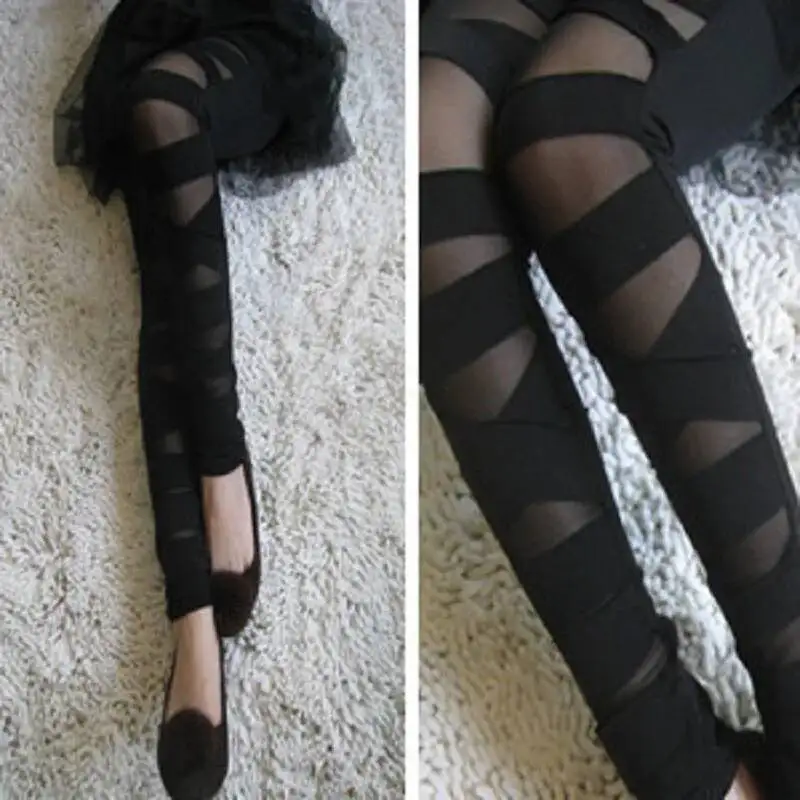 women's plus size gothic legging laces black ladies ripped leggings for women pants mesh bandage leggins lace punk rock fashion