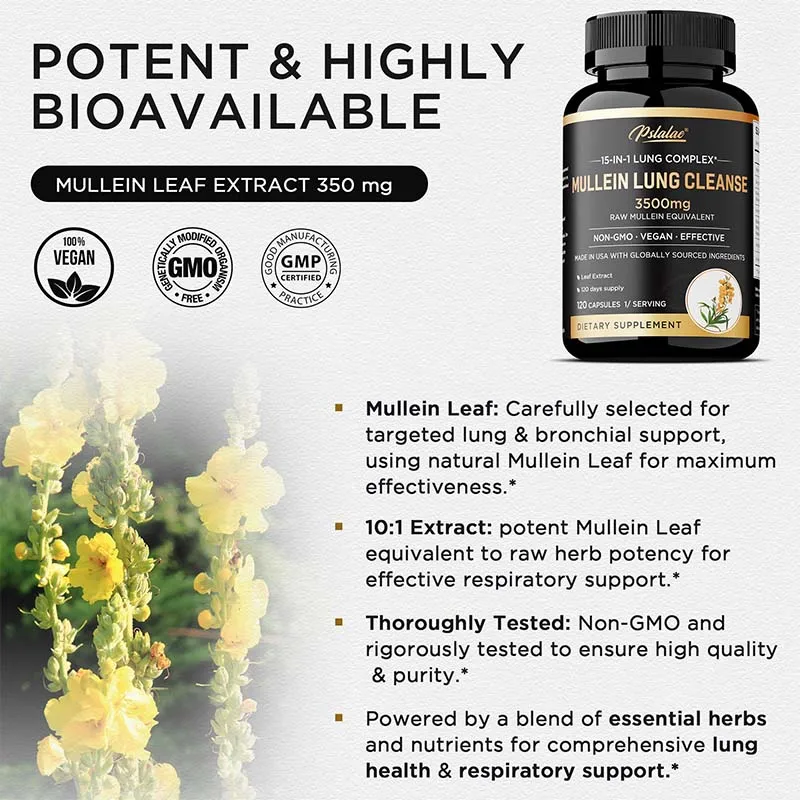 Mullein Lung Cleansing - Lung Clearing, Lung Health, Immunity - Smoker's Respiratory Supplement, Vegetarian Capsules - Image 3