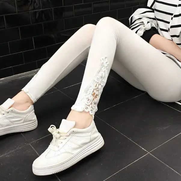 Women Fashion Solid Contrast Lace Skinny Leggings Ultra-Comfortable All-Season Essential for Women Womens Clothing - Image 6
