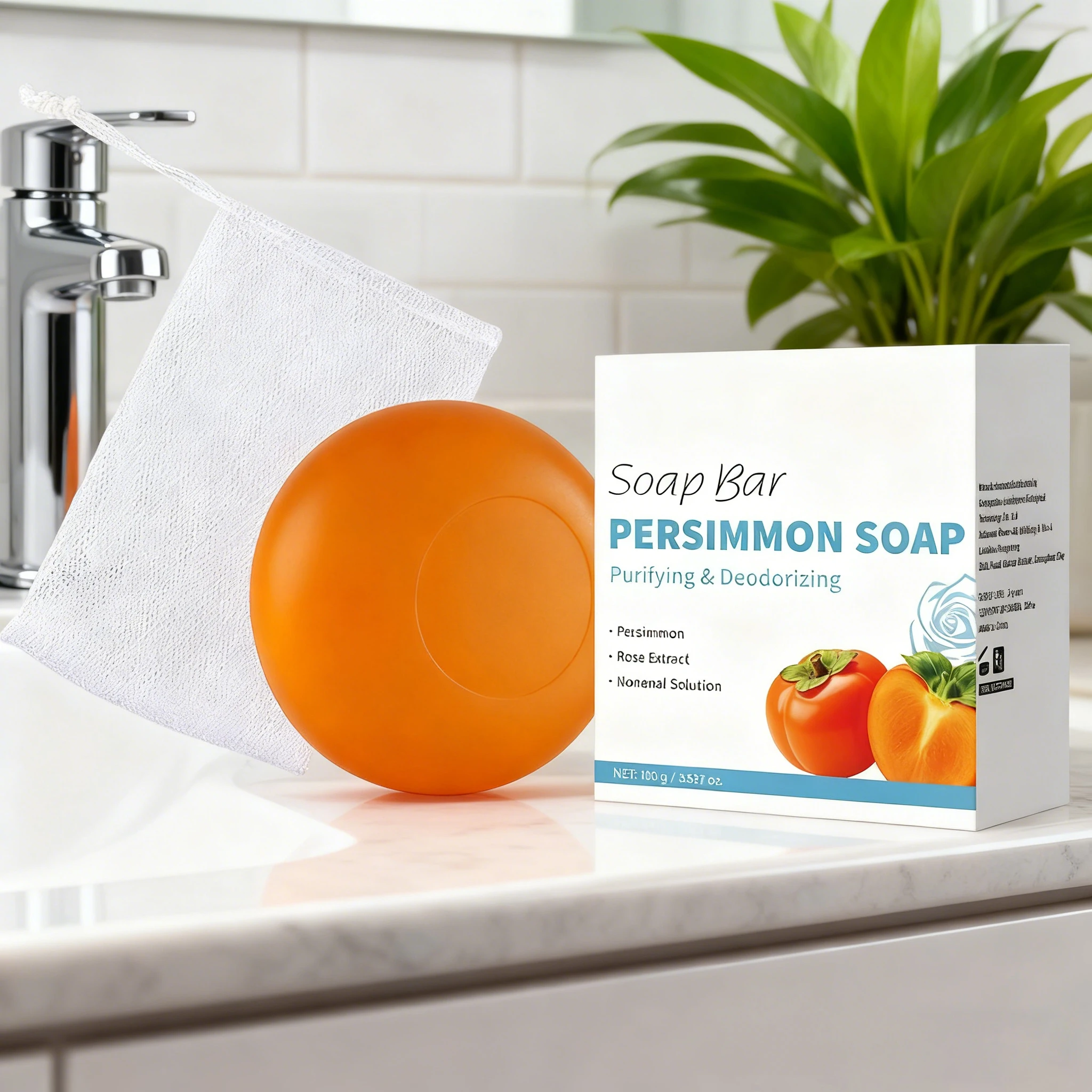 Persimmon Soap Bar Japanese Persimmon & Green Tea Extract For Men and Women Gentle on All Skin Types Deodorizing Soap Rose Scent - Image 6