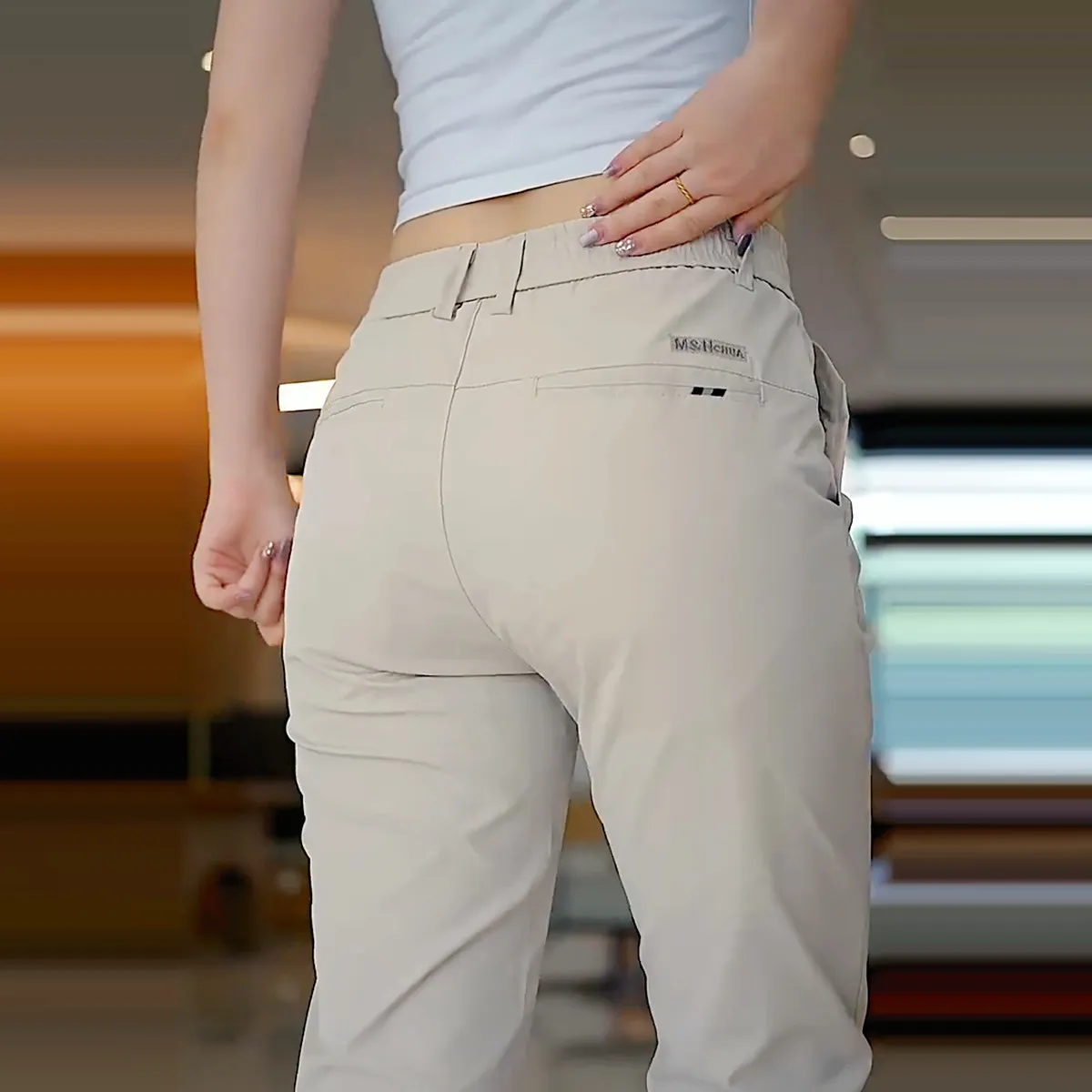 Summer Thin Men's Casual Pants Twill Fabric Elastic Waist Business Slim Straight Khaki Chino Work Trouser Male Brand Clothing