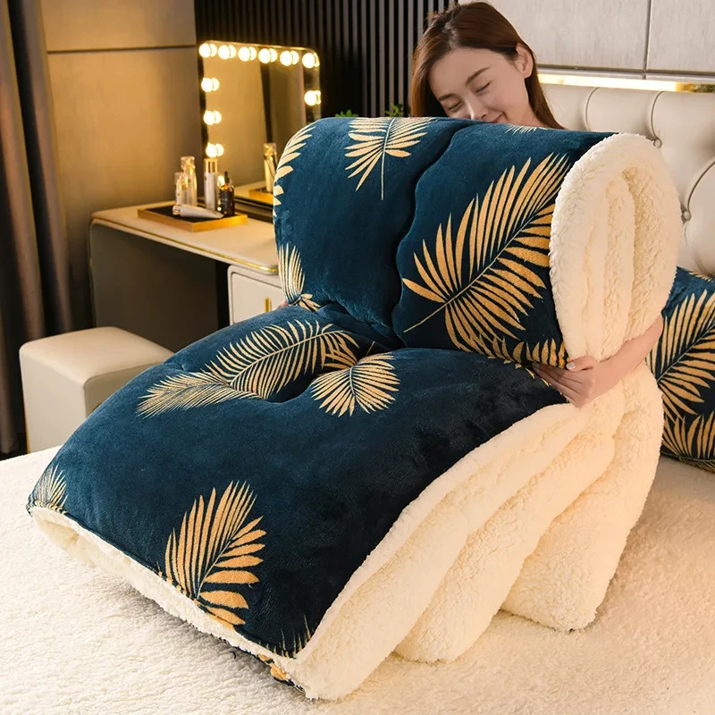 Winter Bedding Thick Quilt Blanket Thickened Warm Flannel Fleece Comforter for Cold Nights Set Bed Duvets Quilts the Blankets - Image 3
