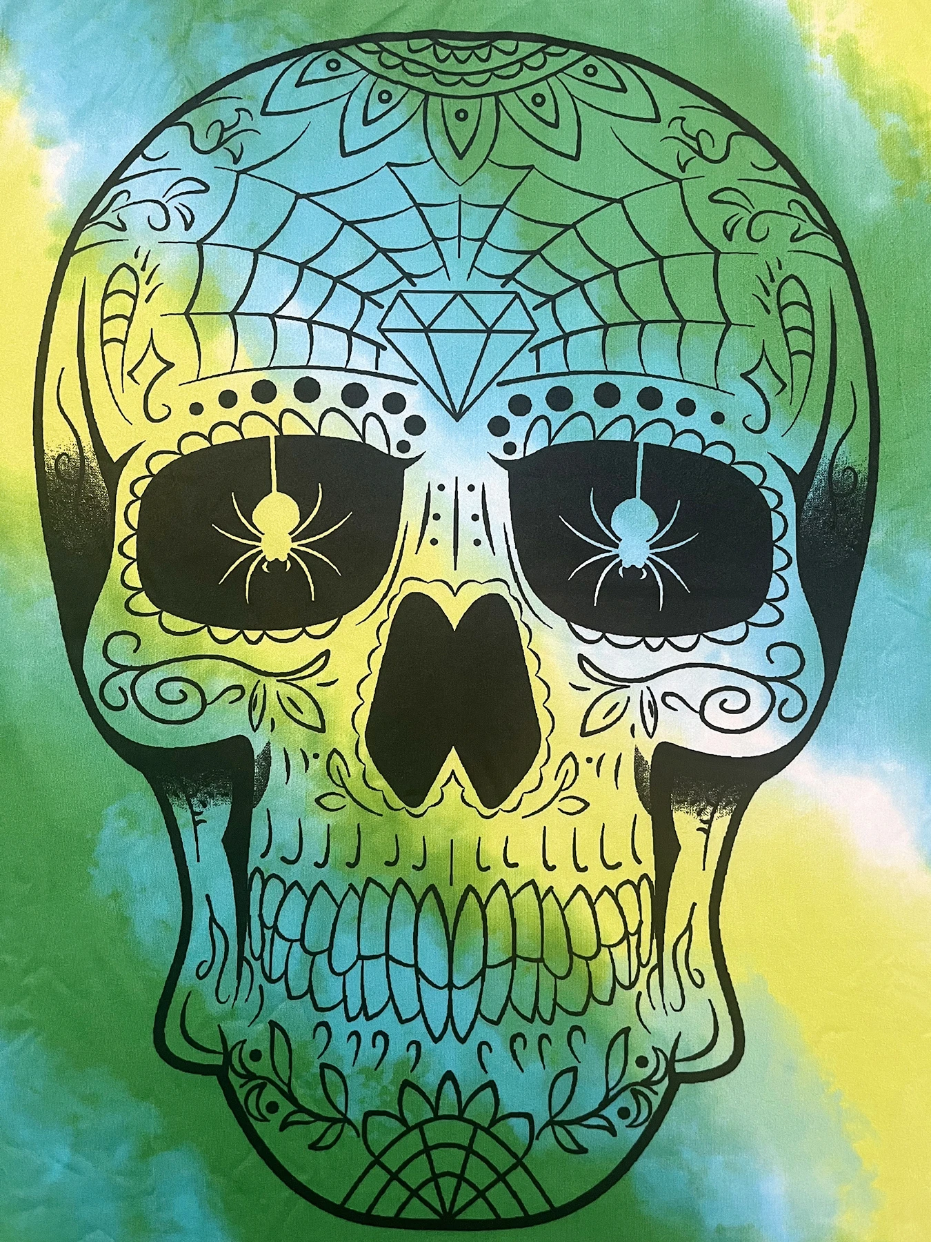 Plus Size Gothic Tops for Women Abstract Skull Print Tie Dye Long Sleeves Crew Neck Loose Fit Tunic Top - Image 6