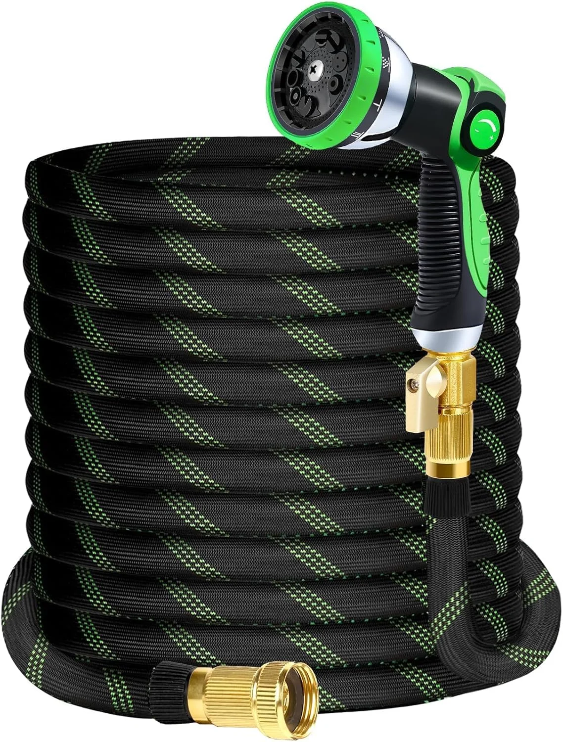 Upgraded Version of 100 Foot Non Retractable Garden Hose, Equipped with 10 Spray Mode Nozzles, lightweight and Flexible, anti Winding, with 3/4 inch Brass Joint, Explosion-Proof and Durable, Suitable for Outdoor Courtyards, Lawns and Car Washes