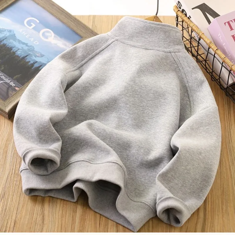 Boys & Girls 2025 New Arrival Mid-Big Size Spring/Autumn Stylish Stand Collar Semi-Zip Base Layer Sweatshirt - Image 5