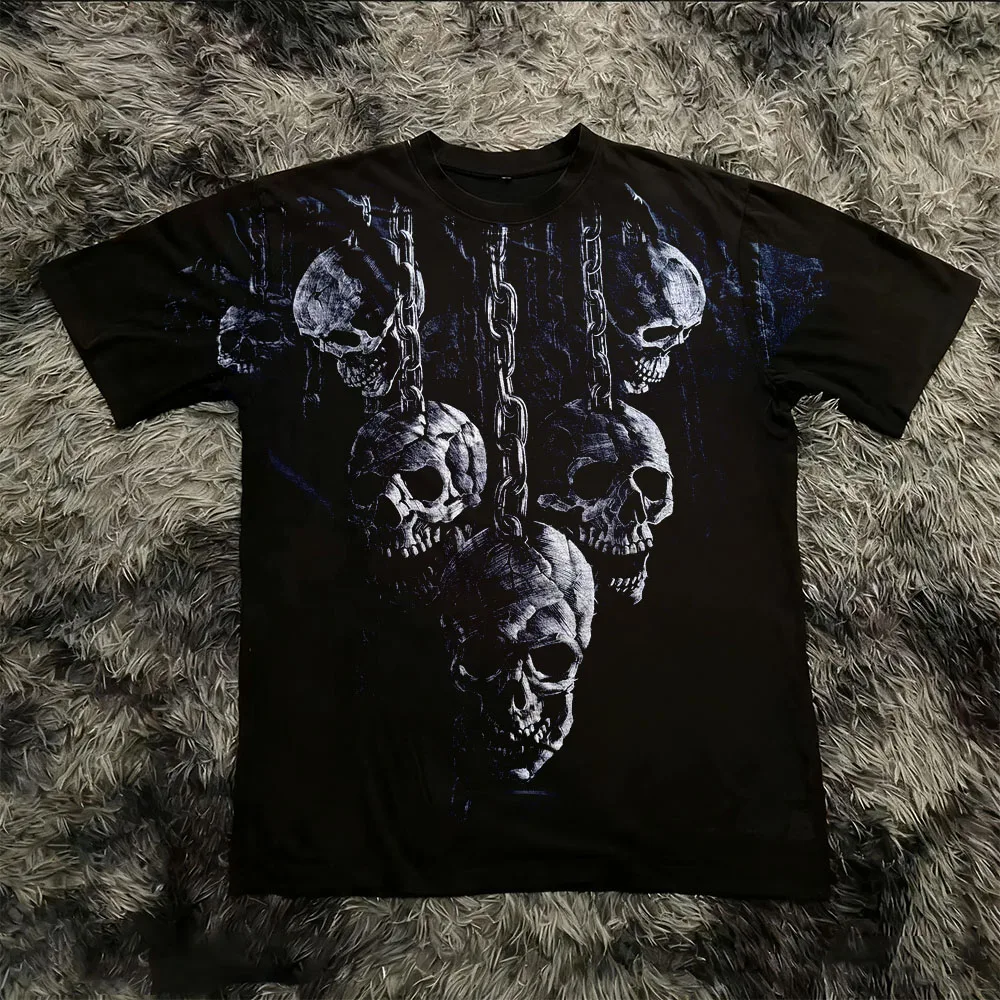 Summer Classic Y2K Gothic Style T-shirt Print Oversized T Shirt High Street Shirts Round Neck Cotton Tops Mens Women T Shirt Tee - Image 3
