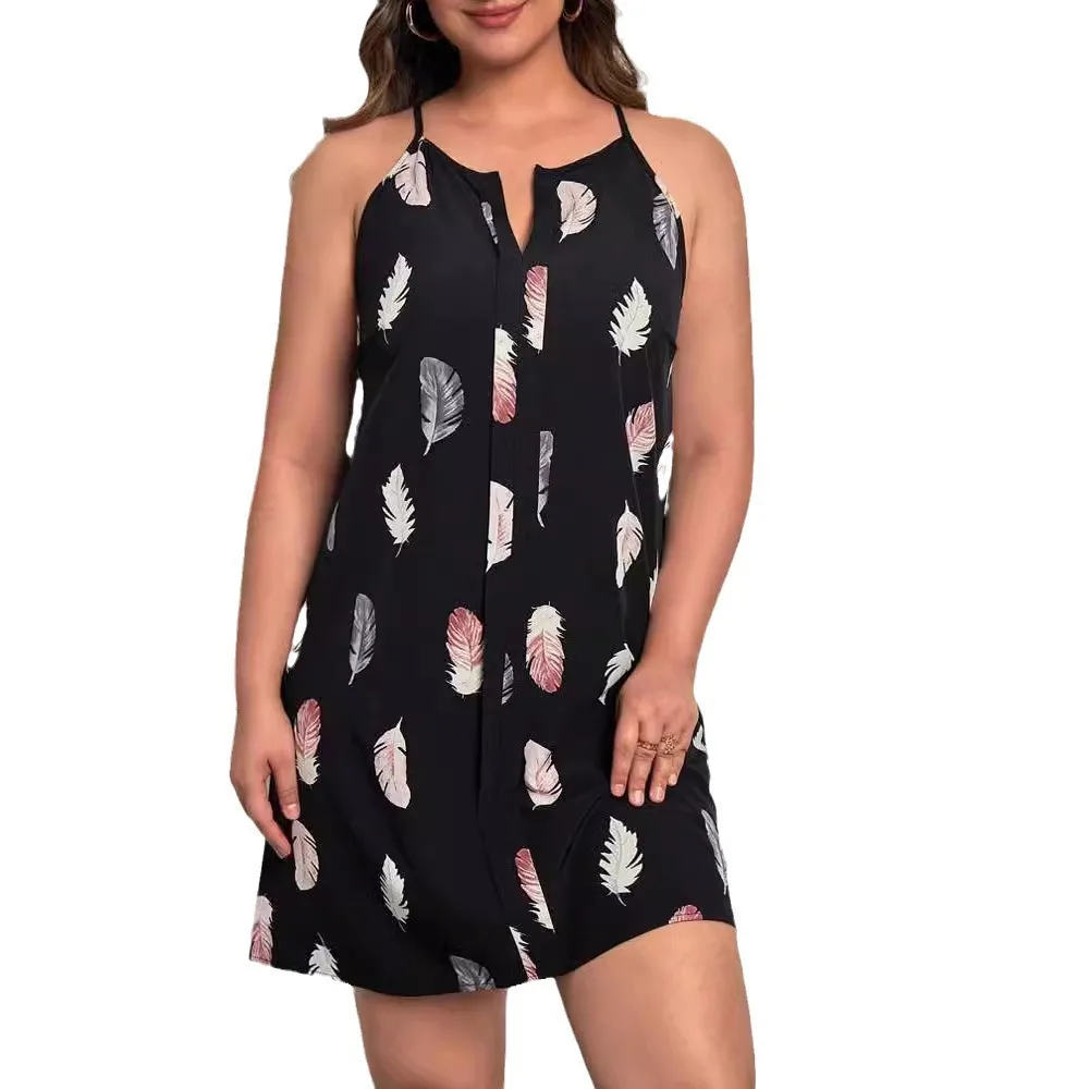Fashionable Printed plus Size Women's Dress Gothic Style A-Line Skirt Zipper Closure Mid-Length Casual City Walk Dress - Image 5