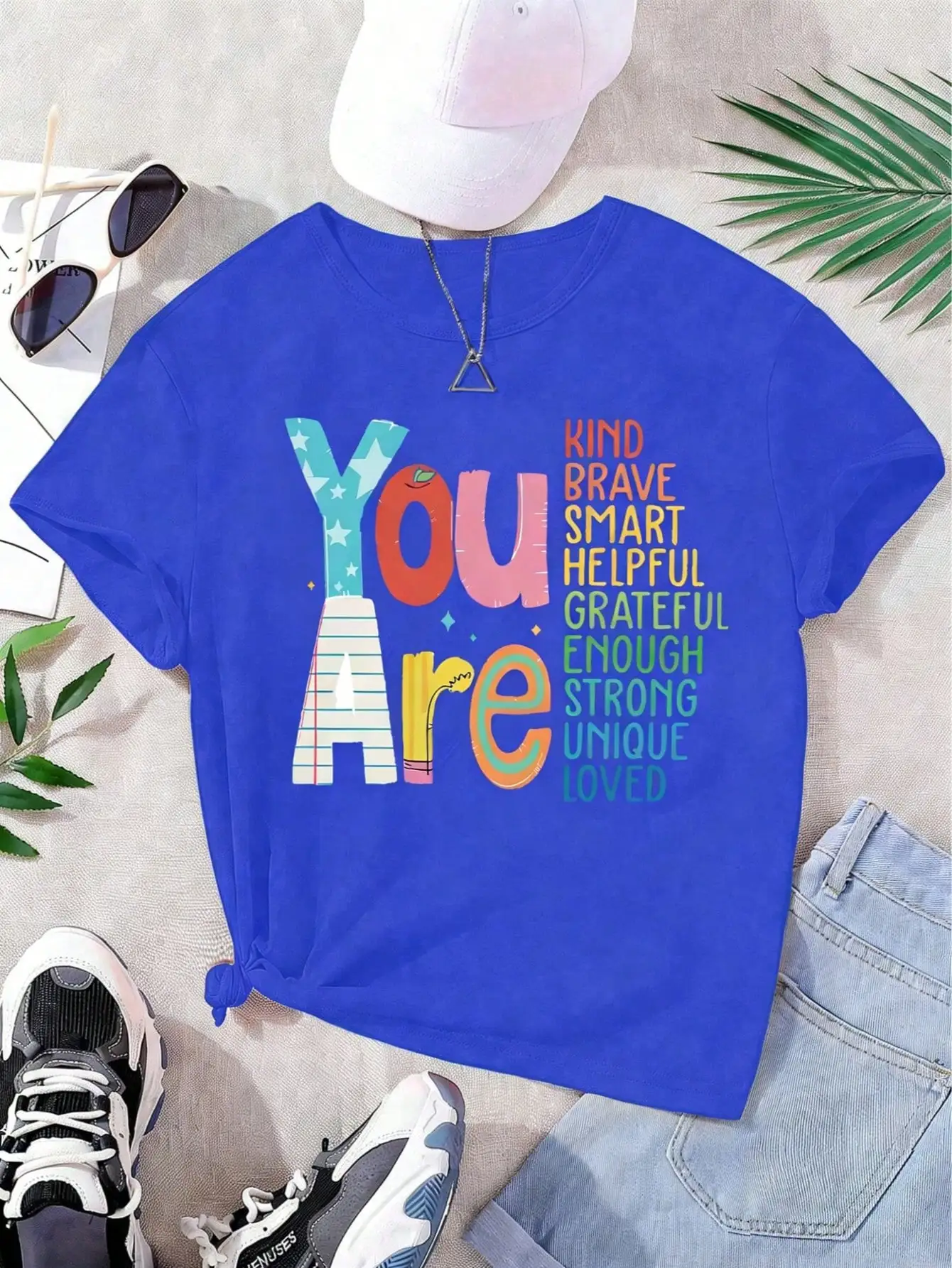 Girls & Teenagers Students Casual Printed Black Crew Neck Short Sleeve T-Shirt Top, Summer - Image 2