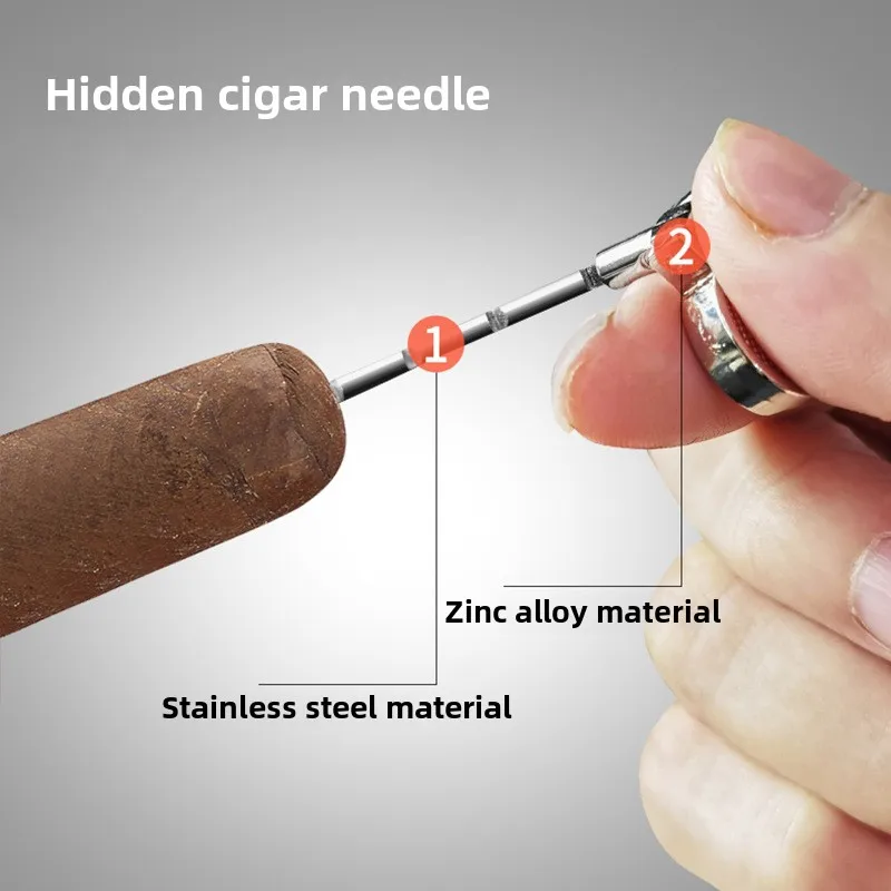 New Powerful Direct-fire Cigar Gas Lighter, Retractable Fire Outlet, Metal, with Cigar Needle, Men's Igniter Gift - Image 3