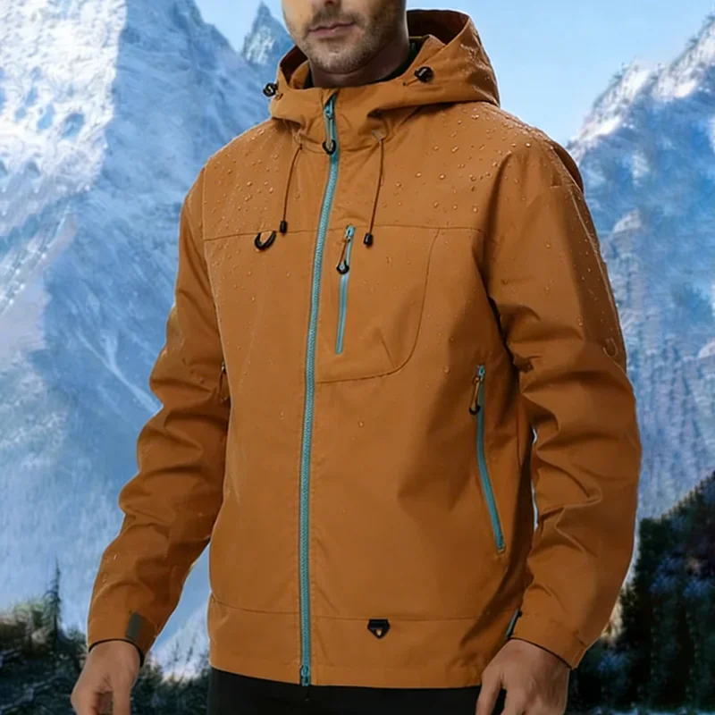New Men's Outdoor Jacket Waterproof Windbreaker Sports Climbing Trekking Multiple Pockets Skiing Softshell Zipper Hooded Jackets