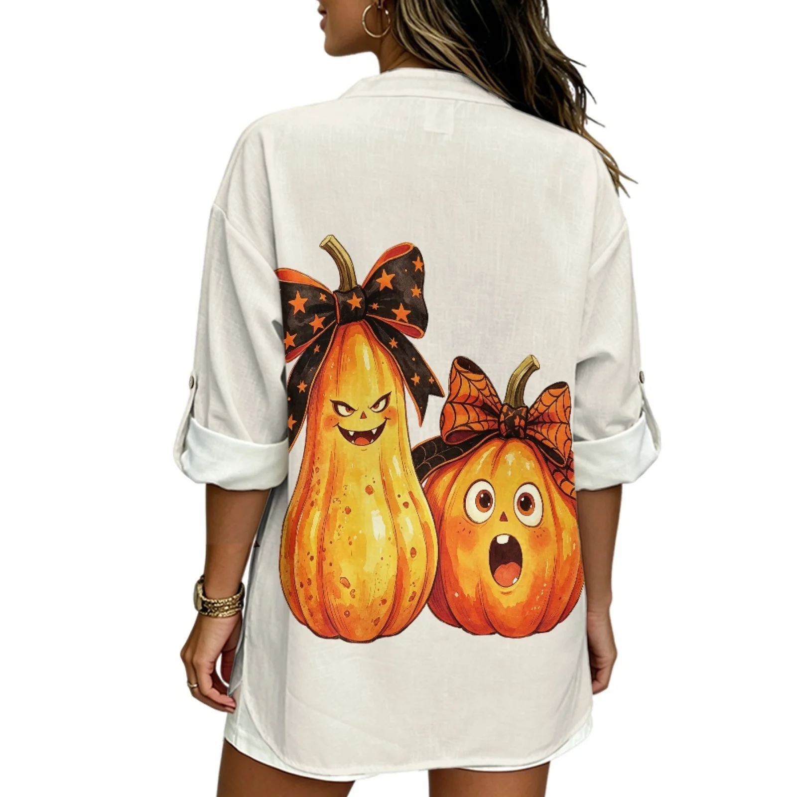 INSTANTARTS Women's Linen V-Neck Shirt Short Woman plus size clothing Sleeve T-shirts Women Poleras Blusas Autumn Solid Color - Image 3