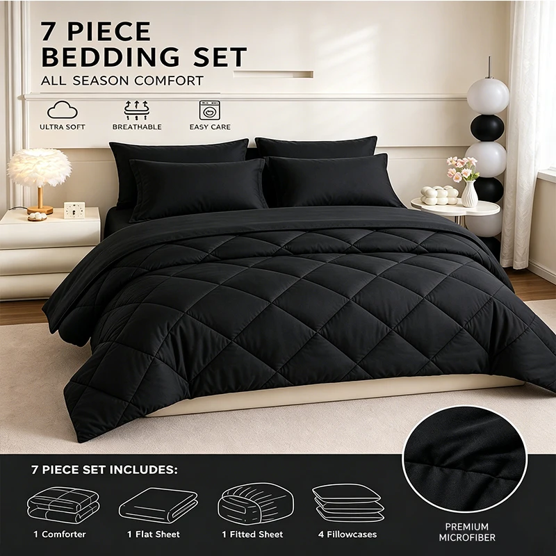 5pcs/7pcs Twin Full Queen King Bedding Sets Home Decor Comforter Flat Sheet Fitted Sheet Pillowcases Sleeping Sets - Image 6