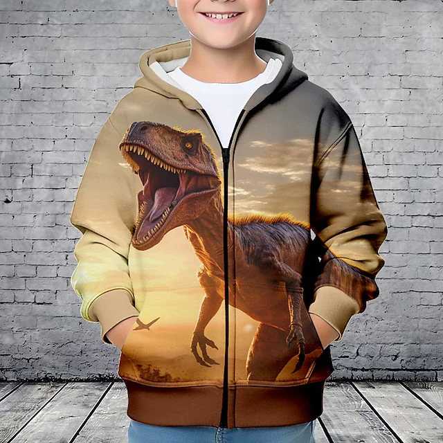 Hoodies Animal Dinosaurs 3D Printed Zipper Sweatshirts Boys Girls Sweatshirts Children Fashion Long Sleeve Oversized Hoodie Coat - Image 3