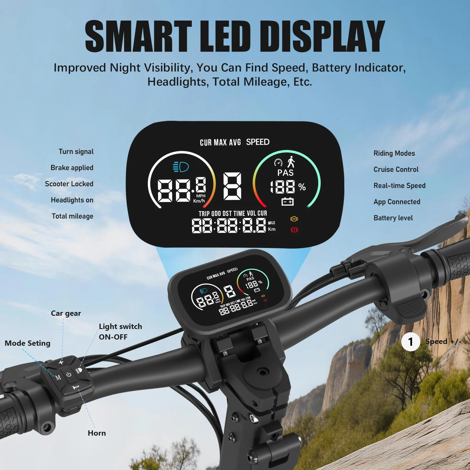 FREEBOY J2MAX 1200W Off Road Electric Scooter for Adults, 34mph Top Speed, 31miles Long Range, 11'' Pneumatic Tire, Dual Disc Brake - Image 5