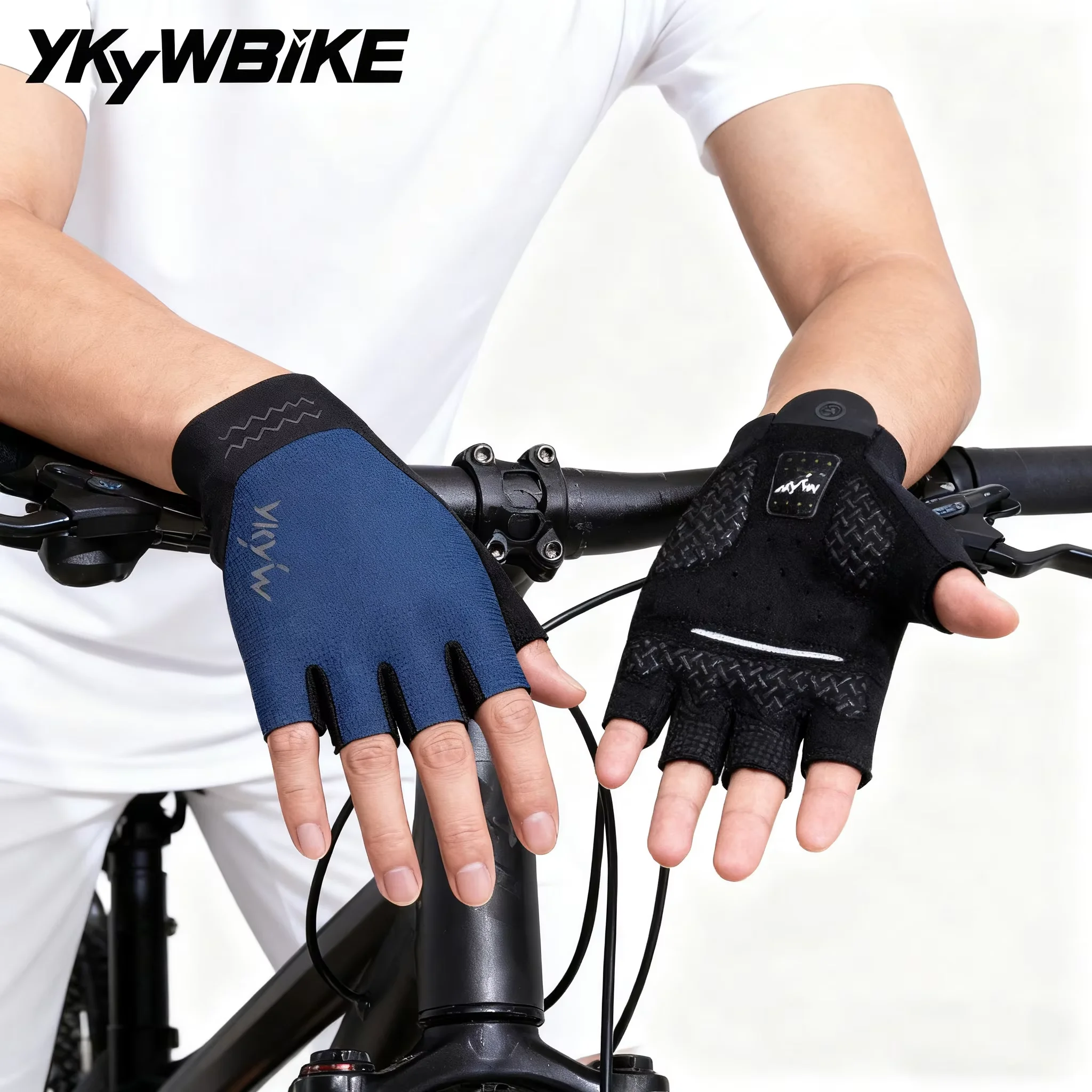 YKYWBIKE Unisex Half Finger Cycling Gloves PORON XRD Summer Breathable Shock Absorbing Road Bike Outdoors Bicycle Gloves - Image 2