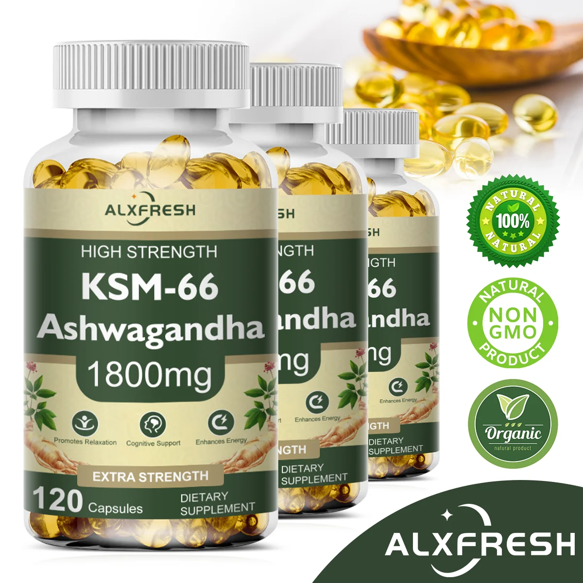 Ashwagandha Capsules For Reduce Stress Anxiety Boost Energy Combat Fatigue Enhance Endurance Improve Sleep Quality Cognitive
