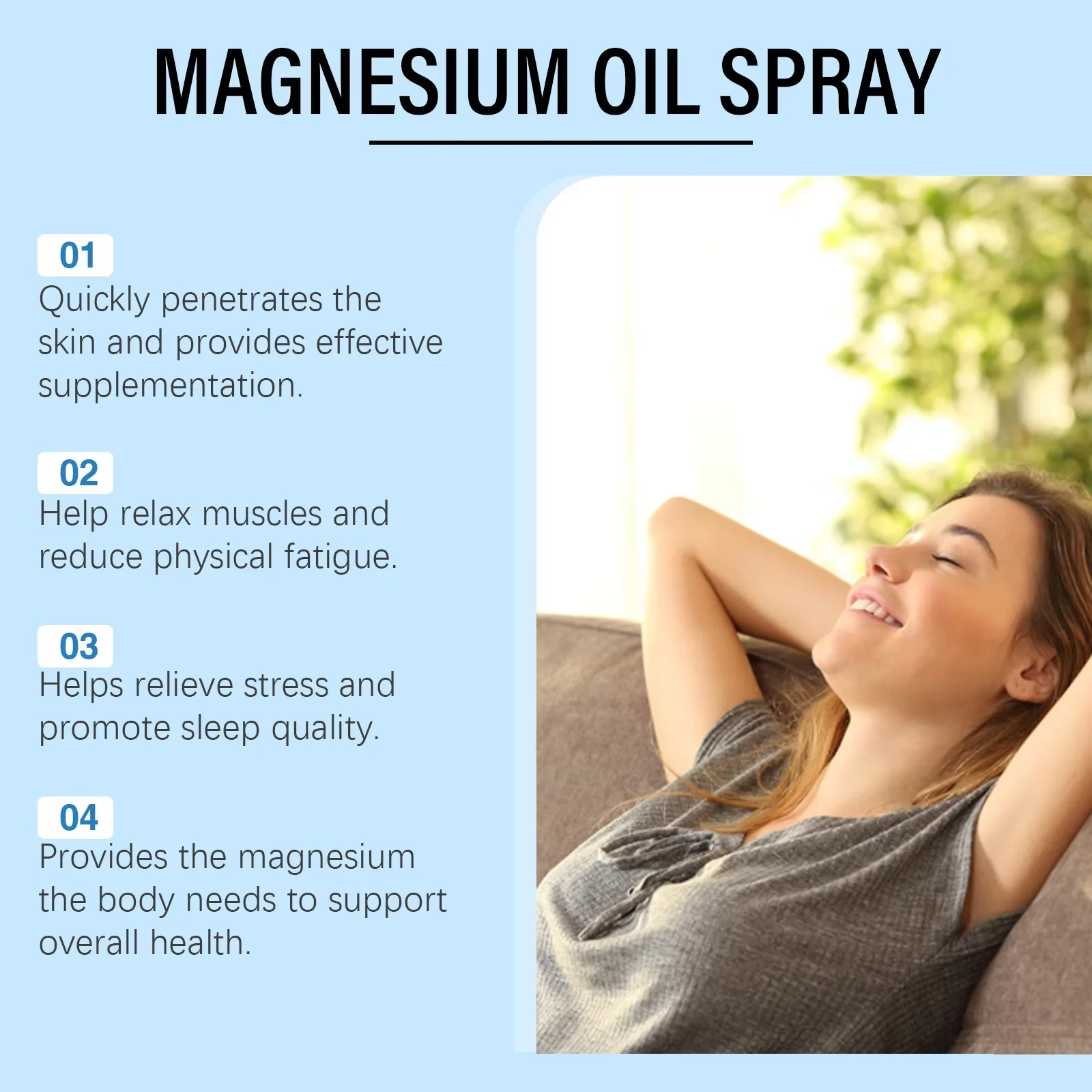 60ml Pure Magnesium Oil Spray Relieve Muscle Soreness Pain Mind Soothing Better Sleep Quality Deep Relaxation Body Health Care - Image 4