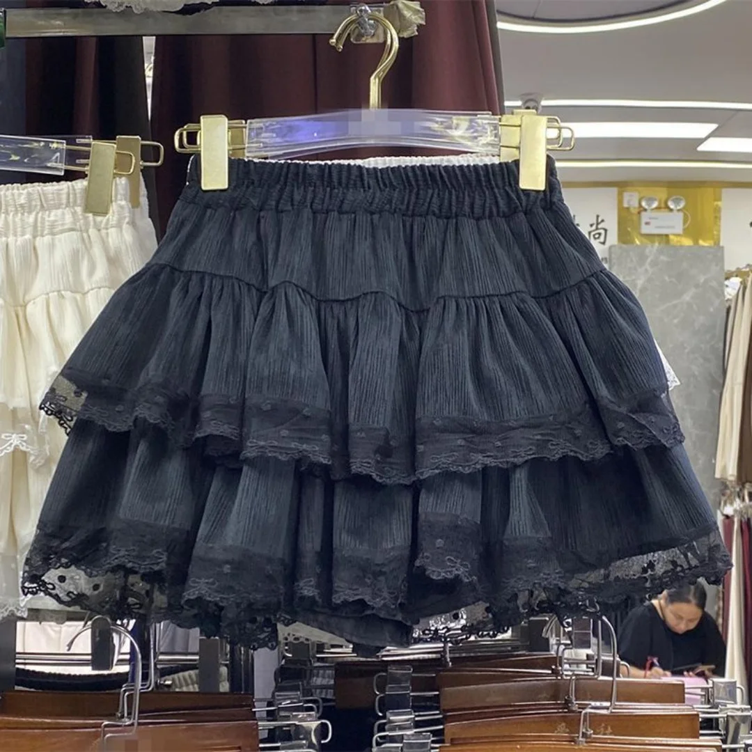 Japanese Y2k Cute Ruffled Plaid Skirt Subculture White Lace Cake Skirts Preppy Casual New Women Princess Puffy Skirts Mini Skirt - Image 3