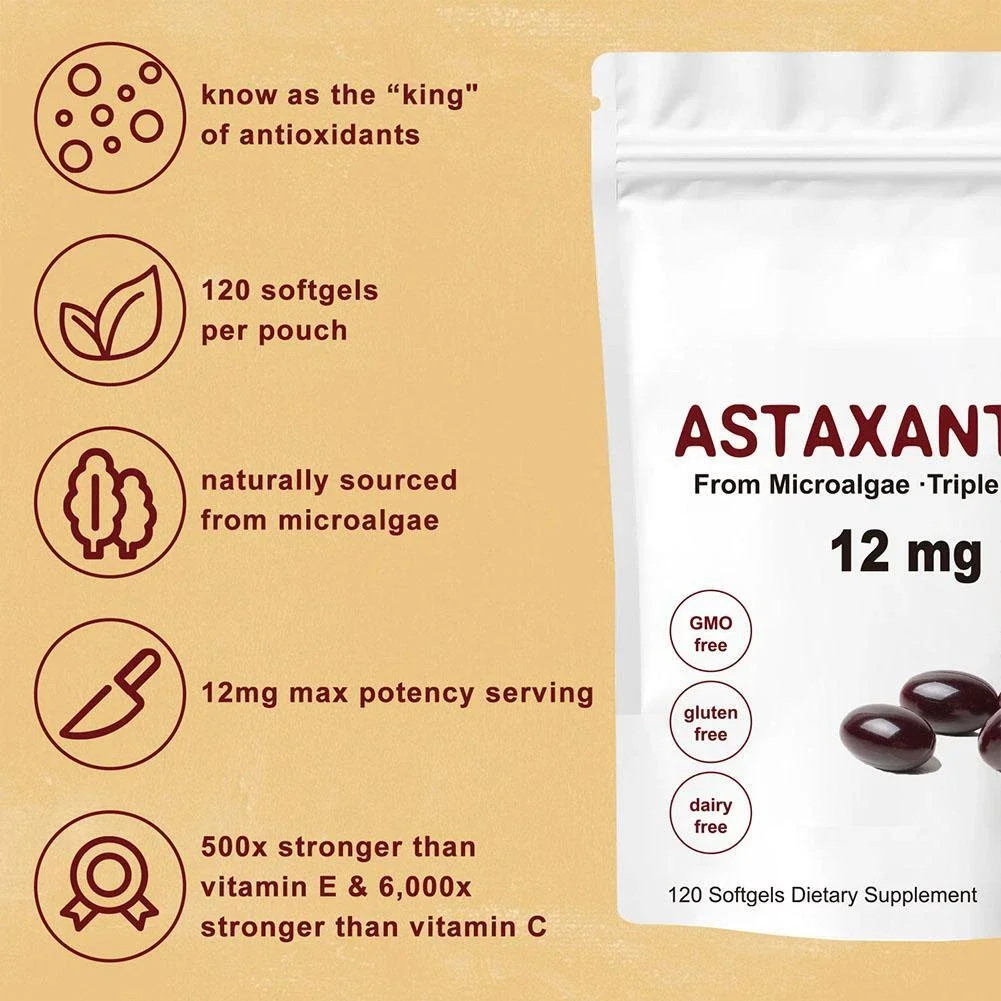 Premium Astaxanthin Capsules Antioxidant Supplements Supports Eye, Joint, Internal Circulation, Skin Health & Natural Tanning - Image 3
