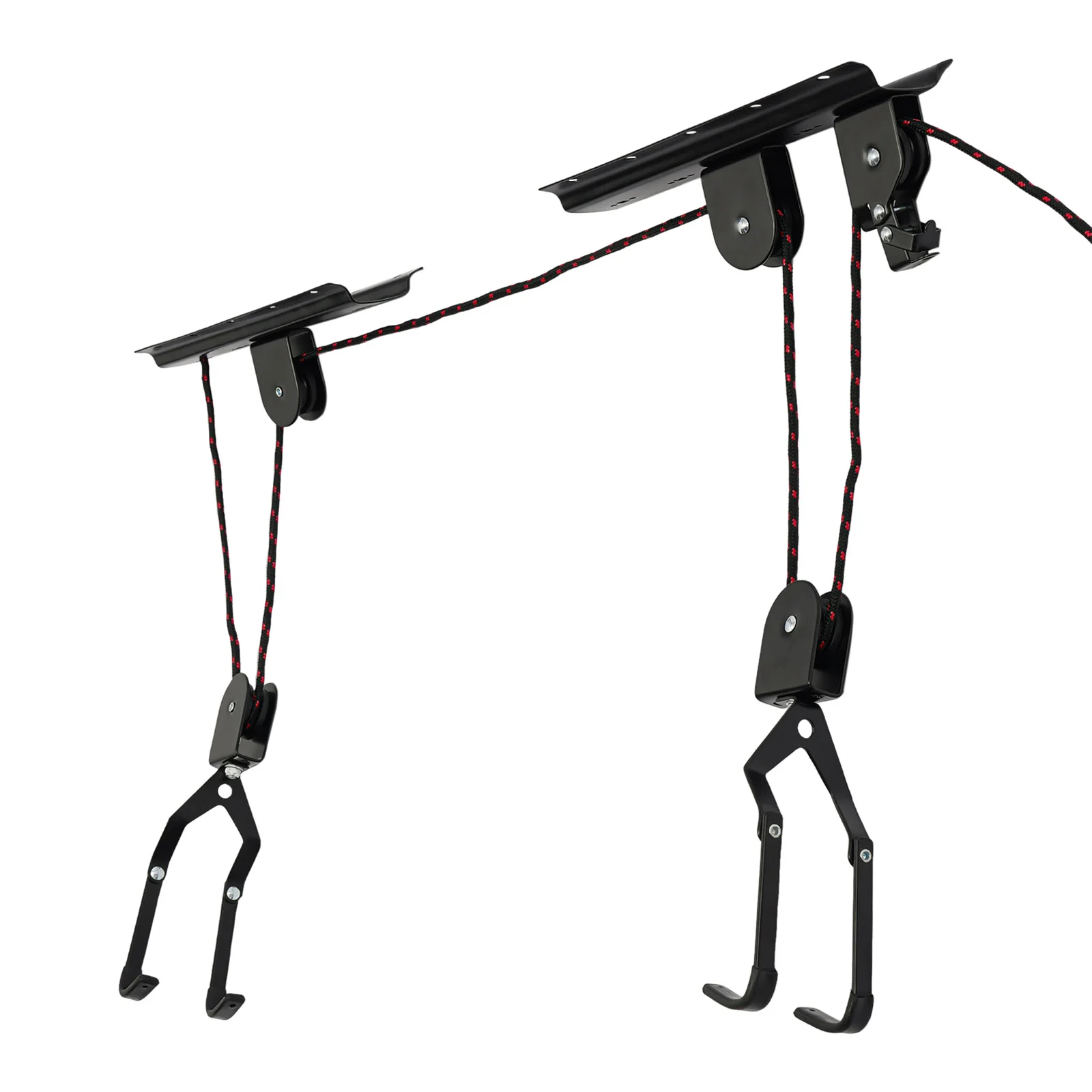Bike Hoist for Garage Ceiling, Bike Car Carrier Rack, Bicycle Wall Mount Storage System, Pulley Lift, Coated Hooks, Safety Straps, Easy Install Ceiling Hanger for Mountain Bike Road Bike, Space Saving Organizer S Hook Rope