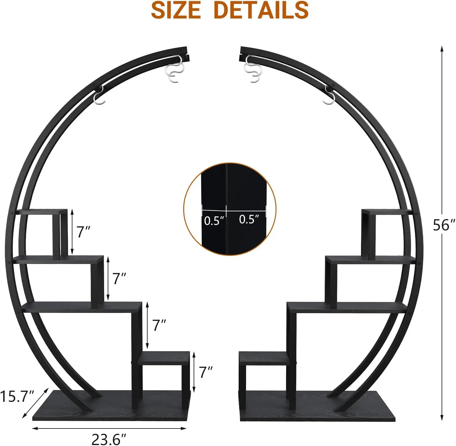 2pcs 5-Tier Metal Plant Stand Indoor Half Moon Shape Tall Garden Plant Holder Round Flower Shelf Rack for Home Patio Lawn Living - Image 6