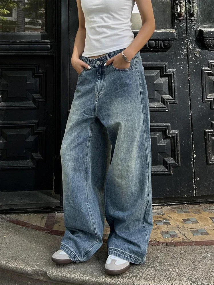 Women's Large Size Classic Style Wide Leg Blue Jeans Summer Cool Girl Casual Bottoms Female High Waist Vintage Trousers - Image 2