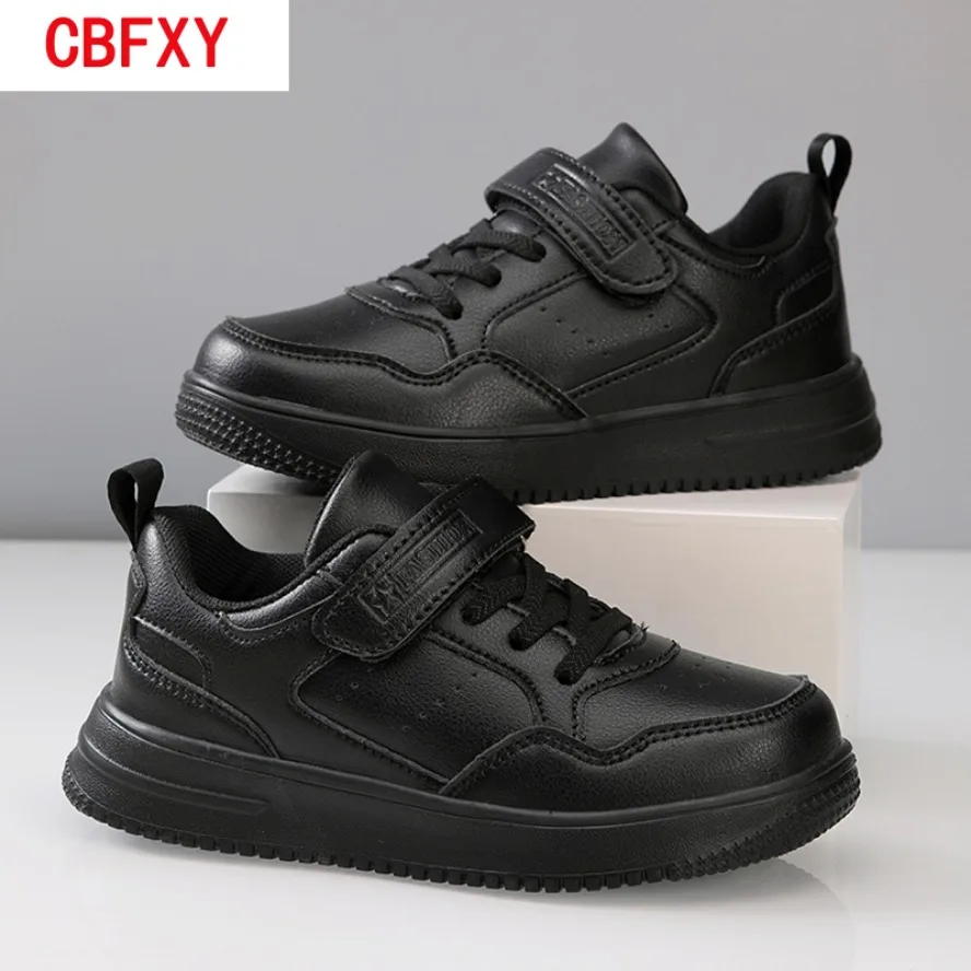 2026Children Sneaker Boys Casual Shoes Black Leather Flat Student Walking Shoes Non-slip Girl Lightweight Sports Tennis Footwear